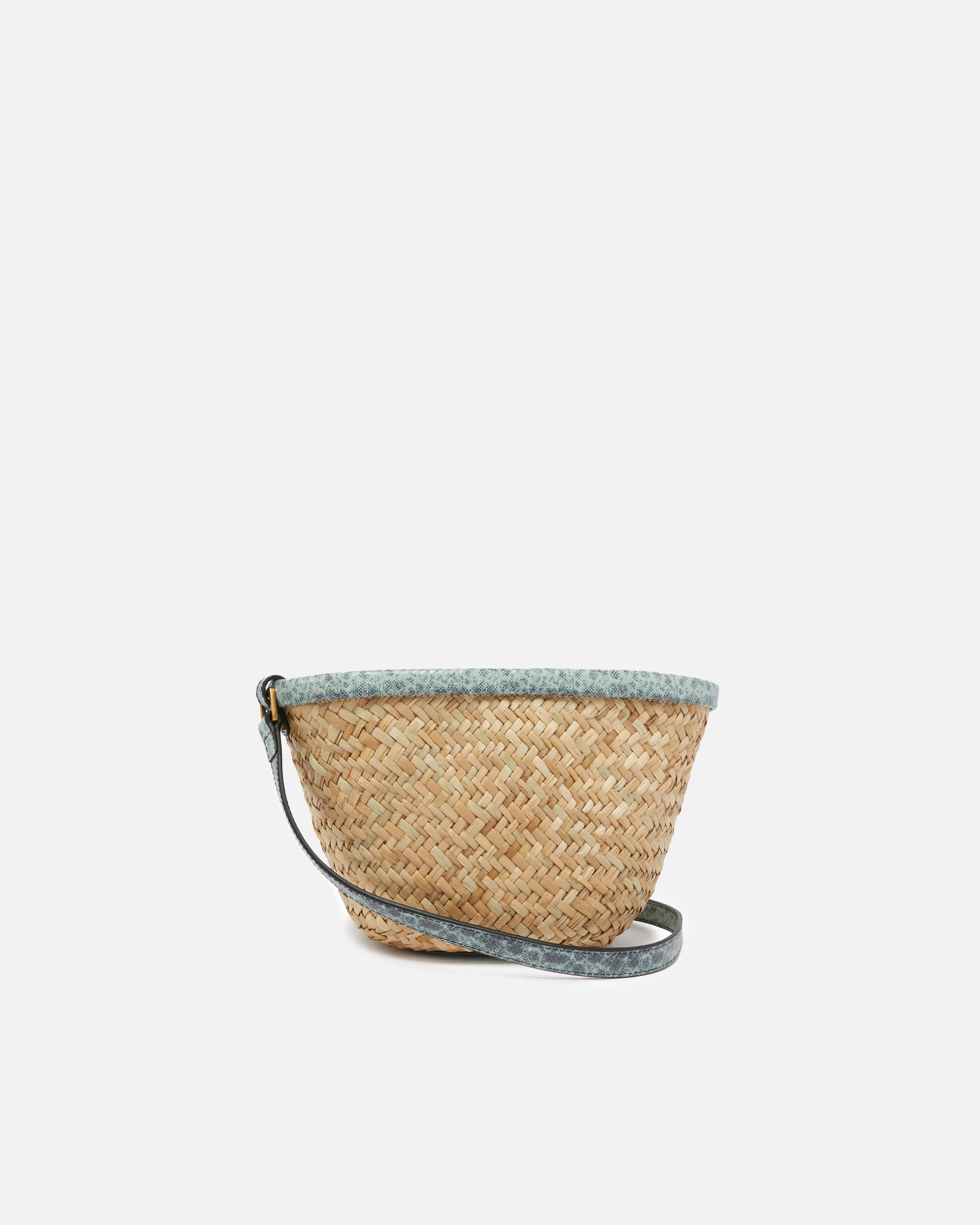 Pinko Small Bucket Bag In Woven Raffia And Leather