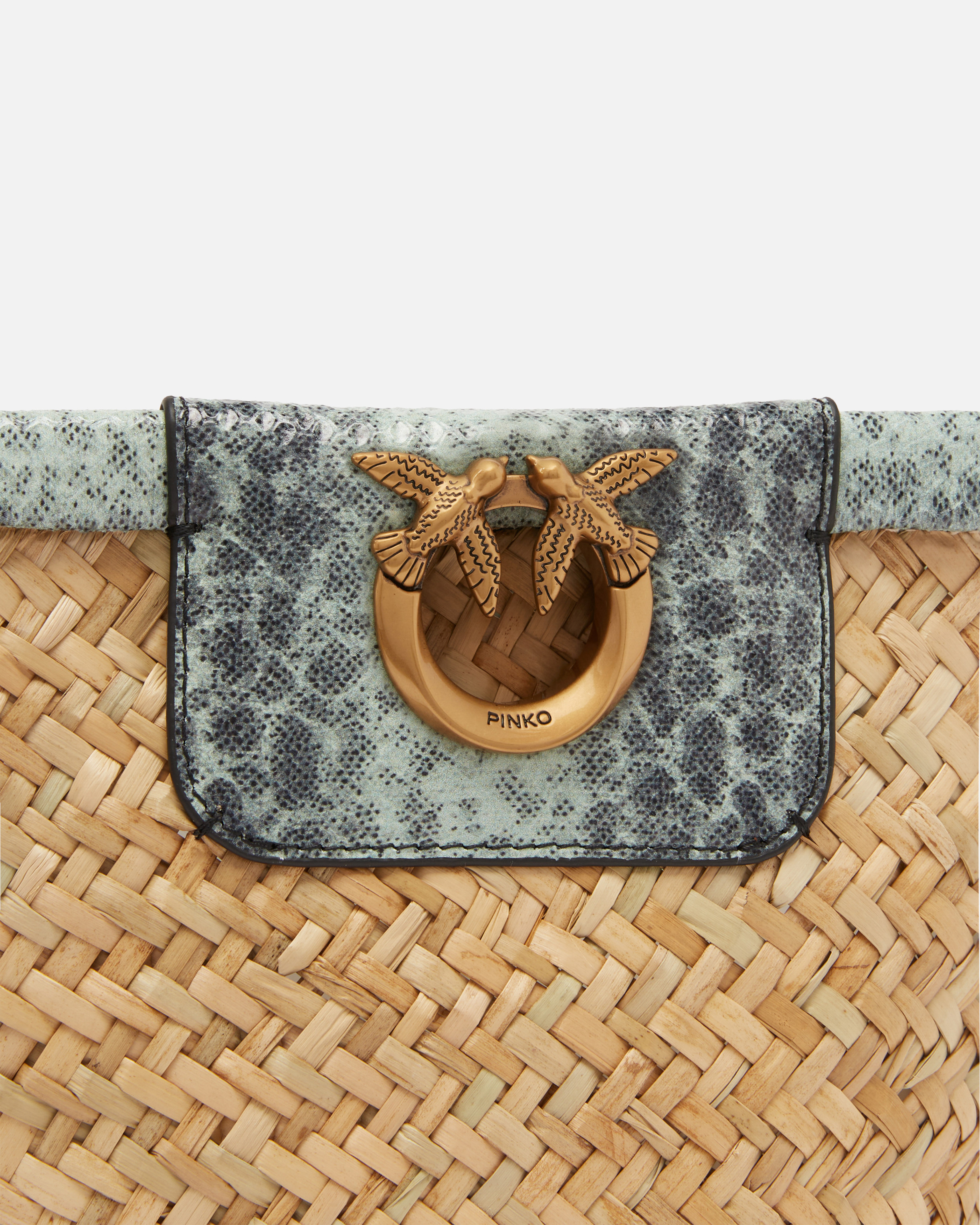 Pinko Small Bucket Bag In Woven Raffia And Leather