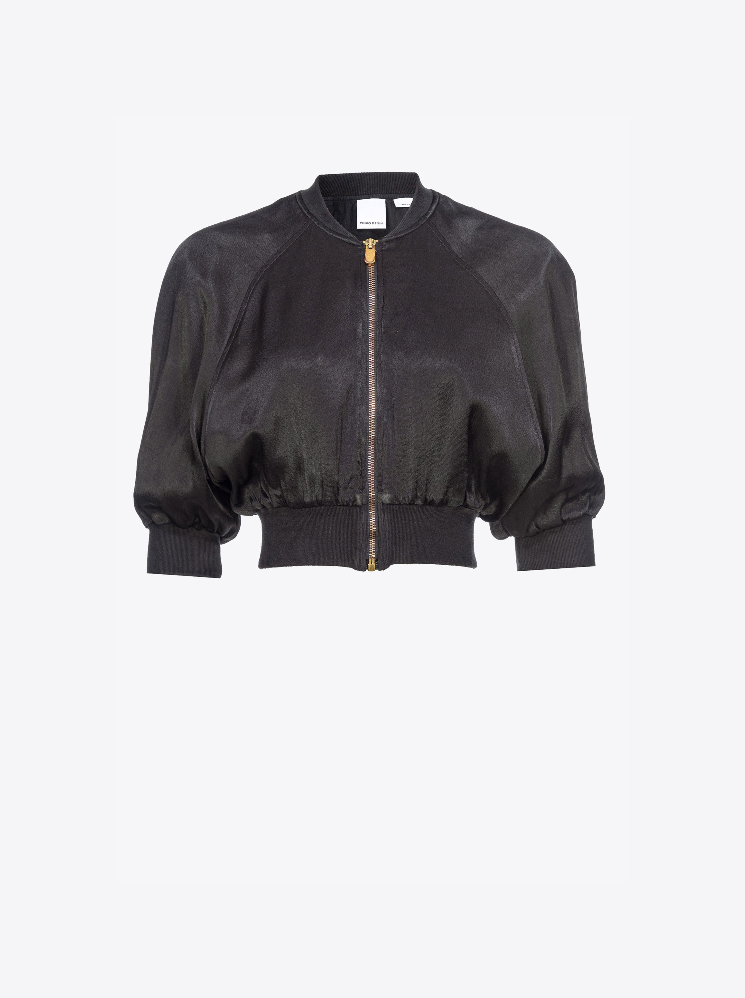 Shop Pinko Short Satin Bomber Jacket In Limo Black