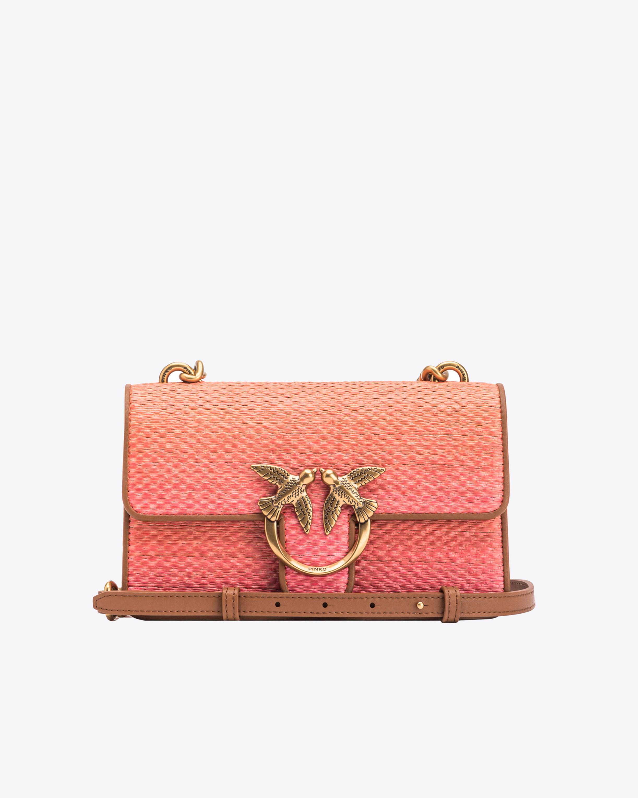 Pinko Mini Love Bag Light En Raphia Et Cuir In Pink