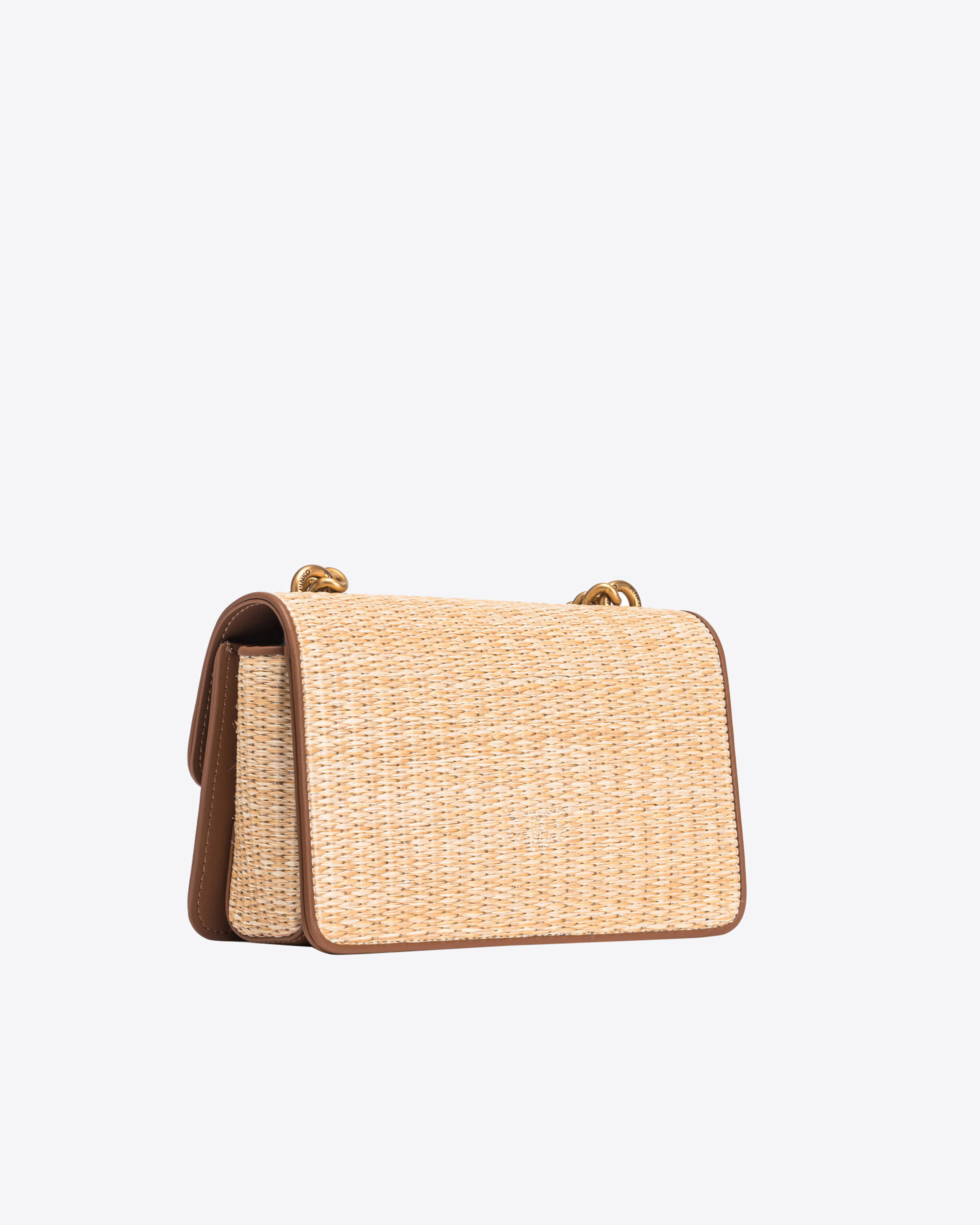 Shop Pinko Mini Love Bag Light In Raffia And Leather In Nature/cuir-or Antique