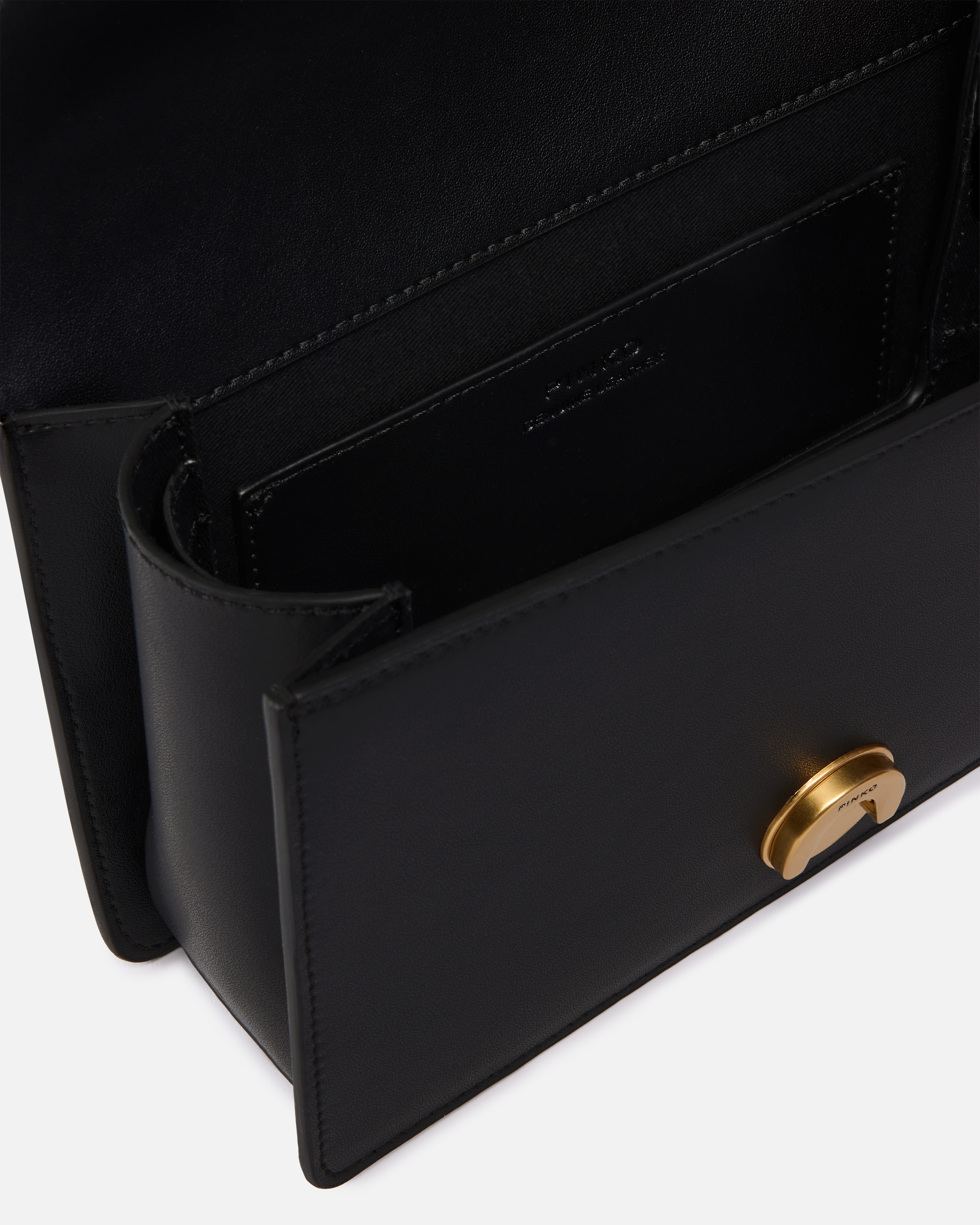 Pinko Small Leather Love Bag Shoulder Bag With Straps In Limousine Black