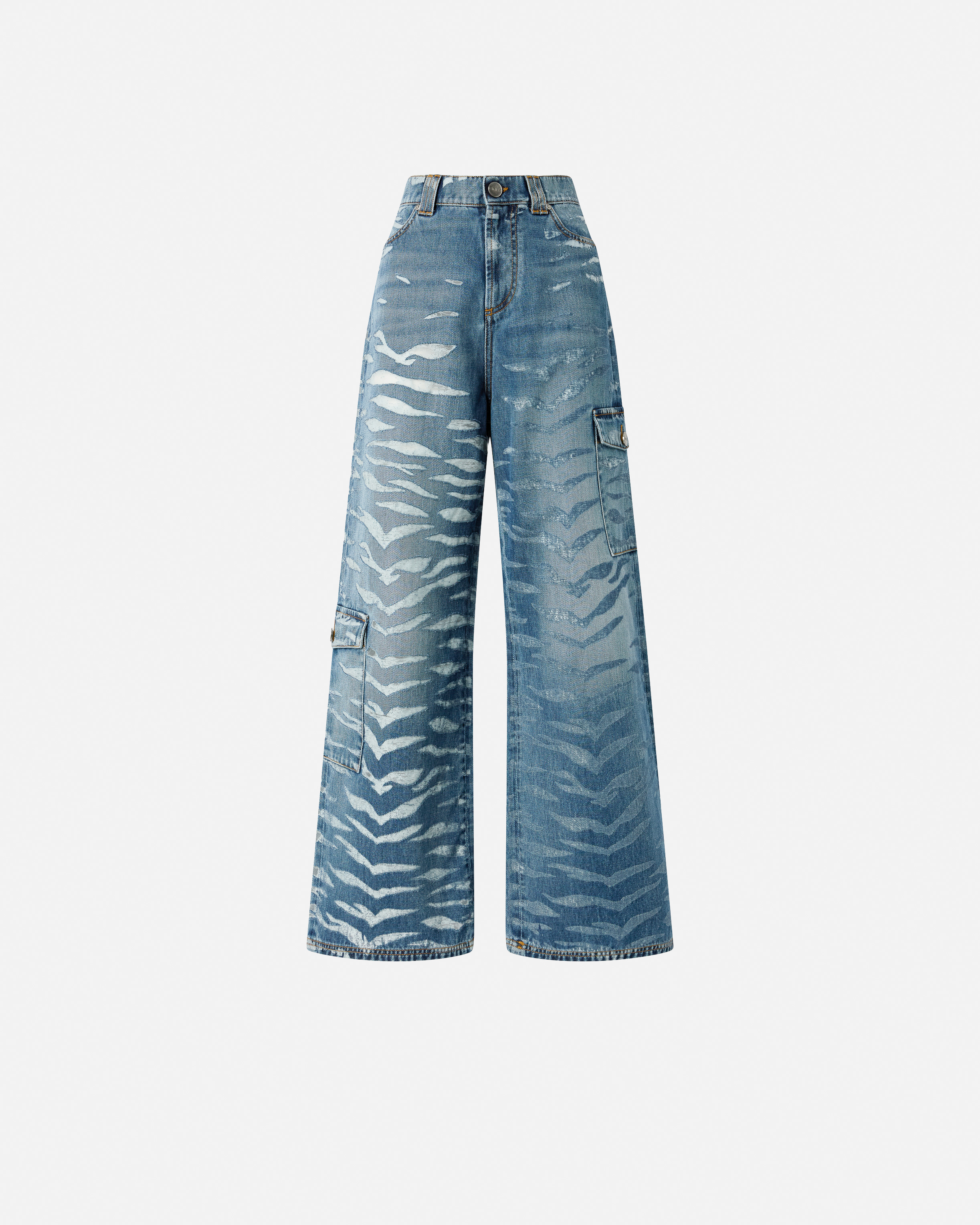 Pinko Wide-leg Zebra-print Jeans In Blue