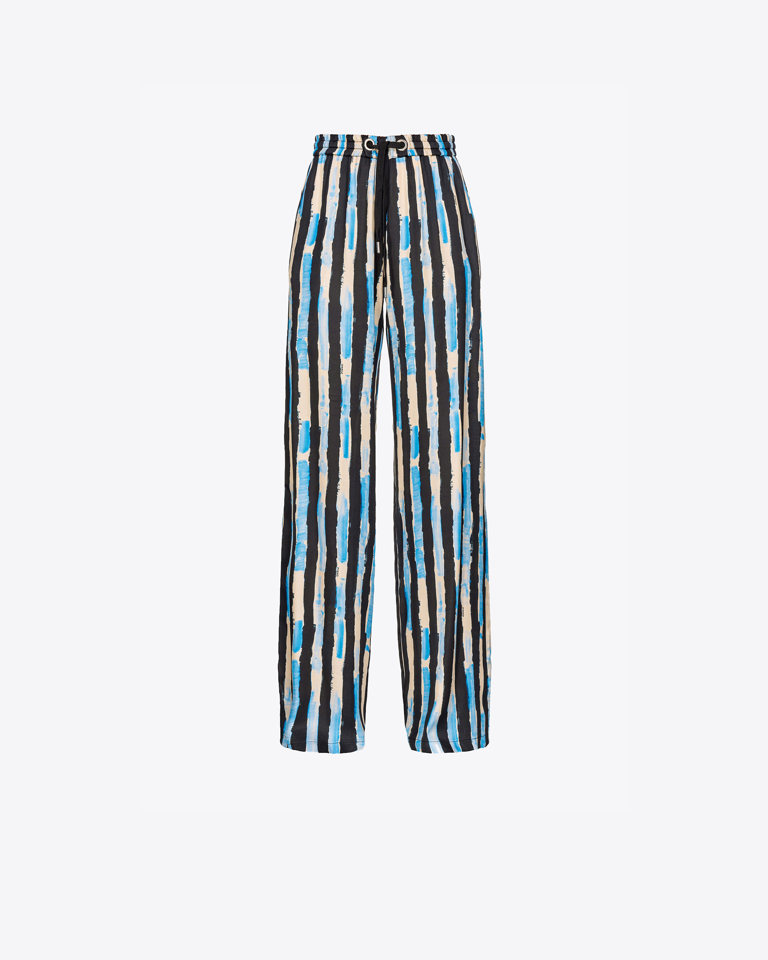 Pinko Wide-leg Trousers With Paint-stripe Print In Nero/burro/azzurro