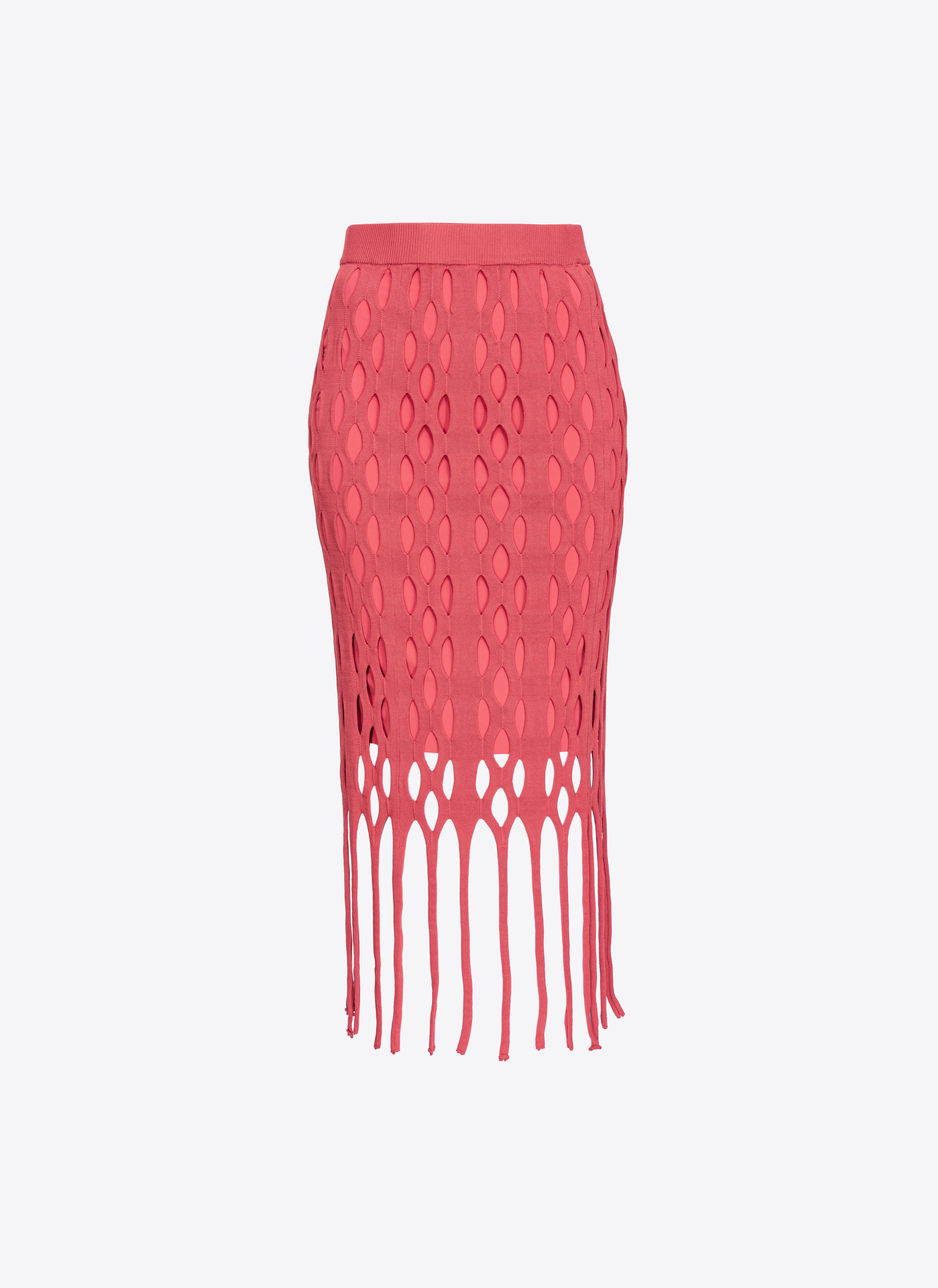 Shop Pinko Mesh-effect Midi Skirt With Fringing In Solid Pink