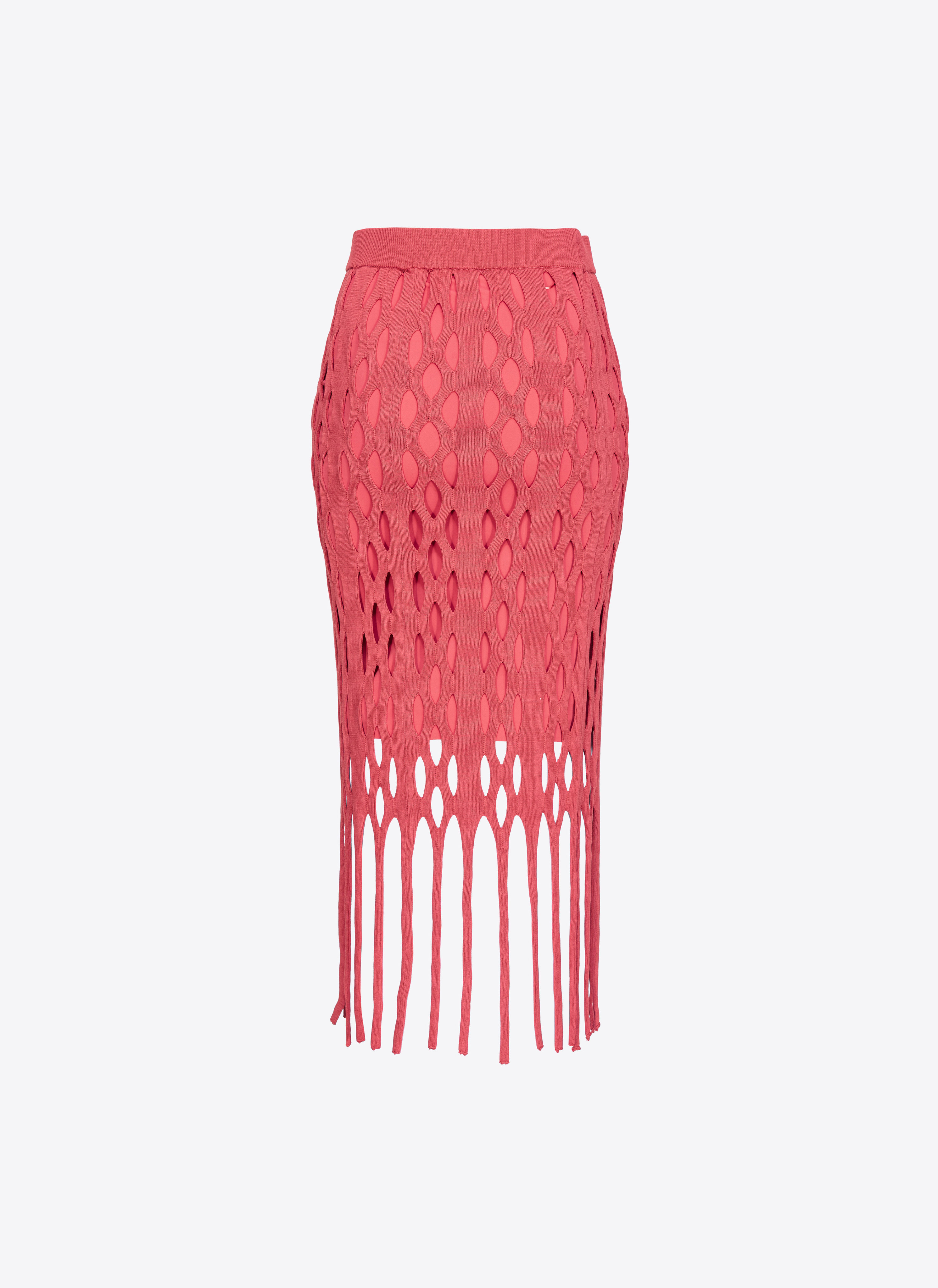 Shop Pinko Mesh-effect Midi Skirt With Fringing In Solid Pink