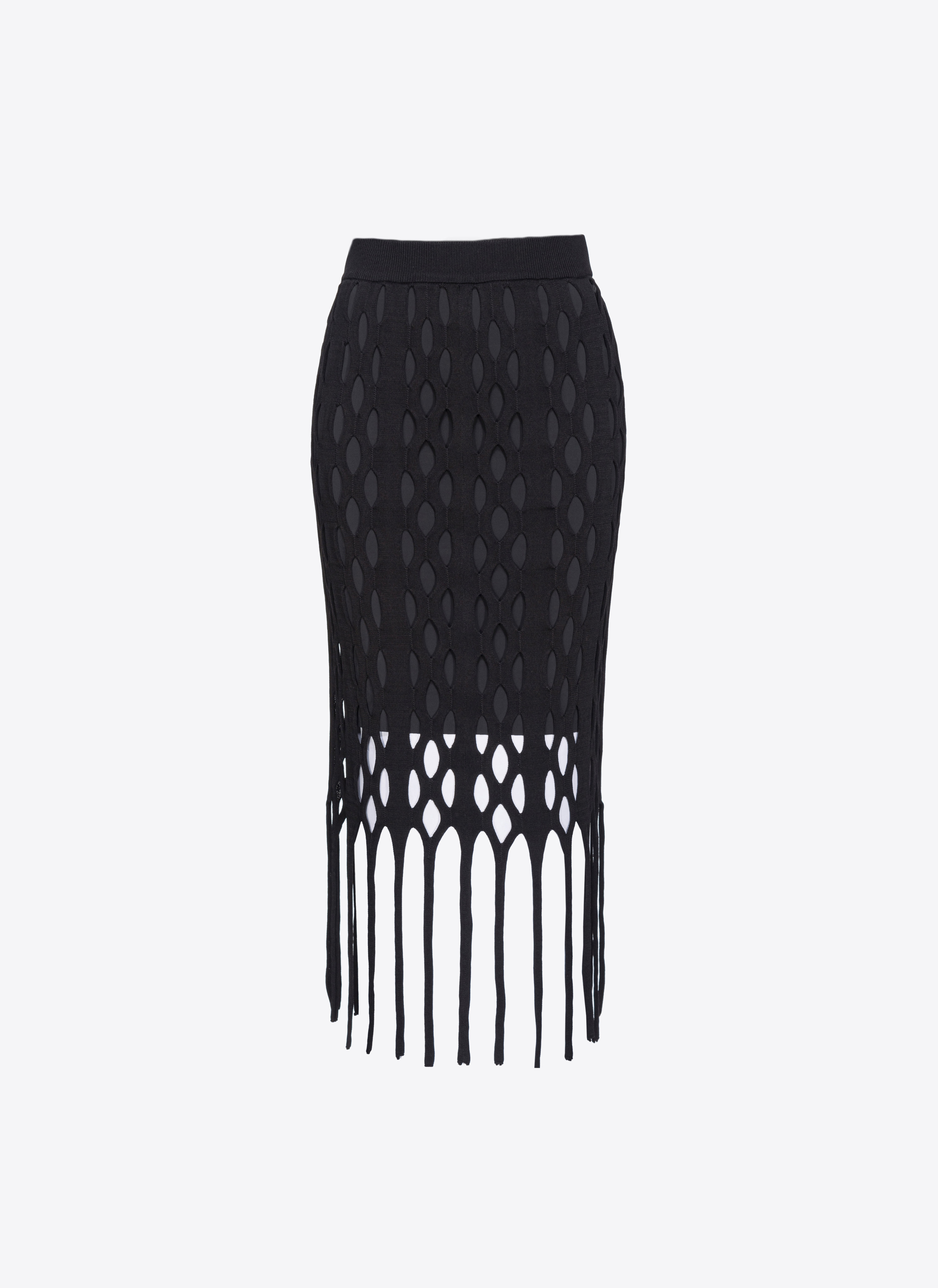 Mesh-effect midi skirt with fringing