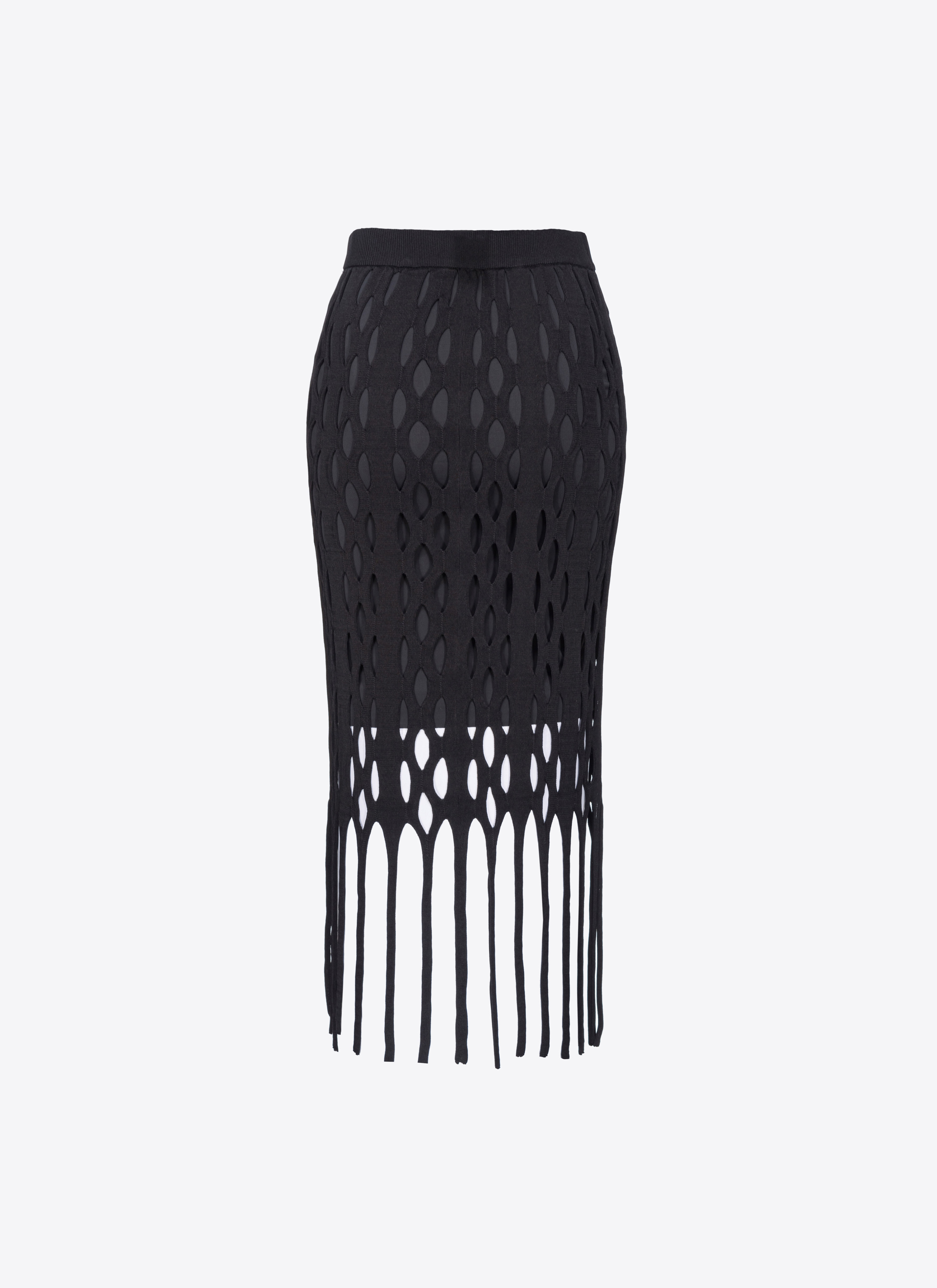 Mesh-effect midi skirt with fringing