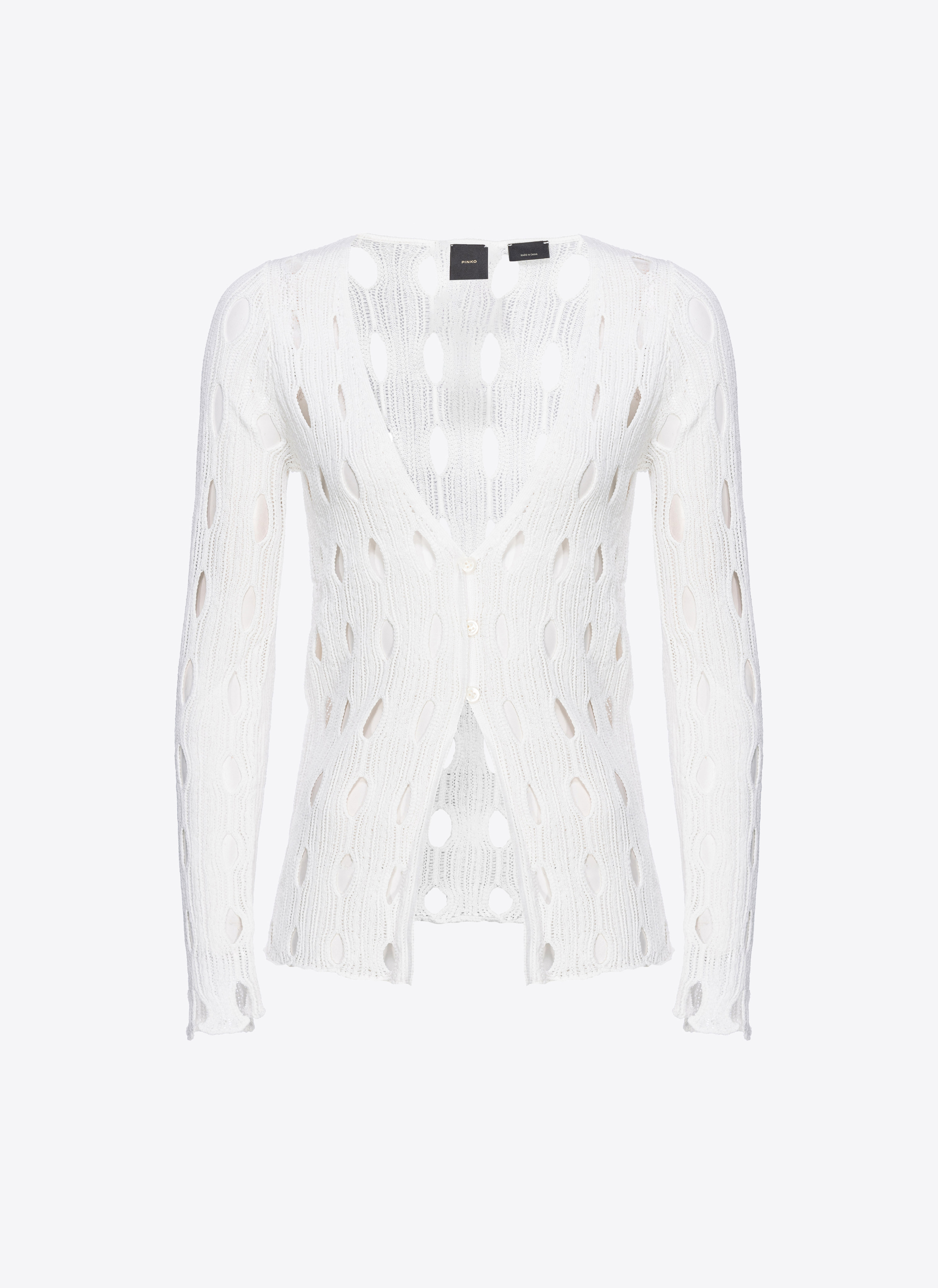 Pinko Openwork Knit Cardigan In Bright White