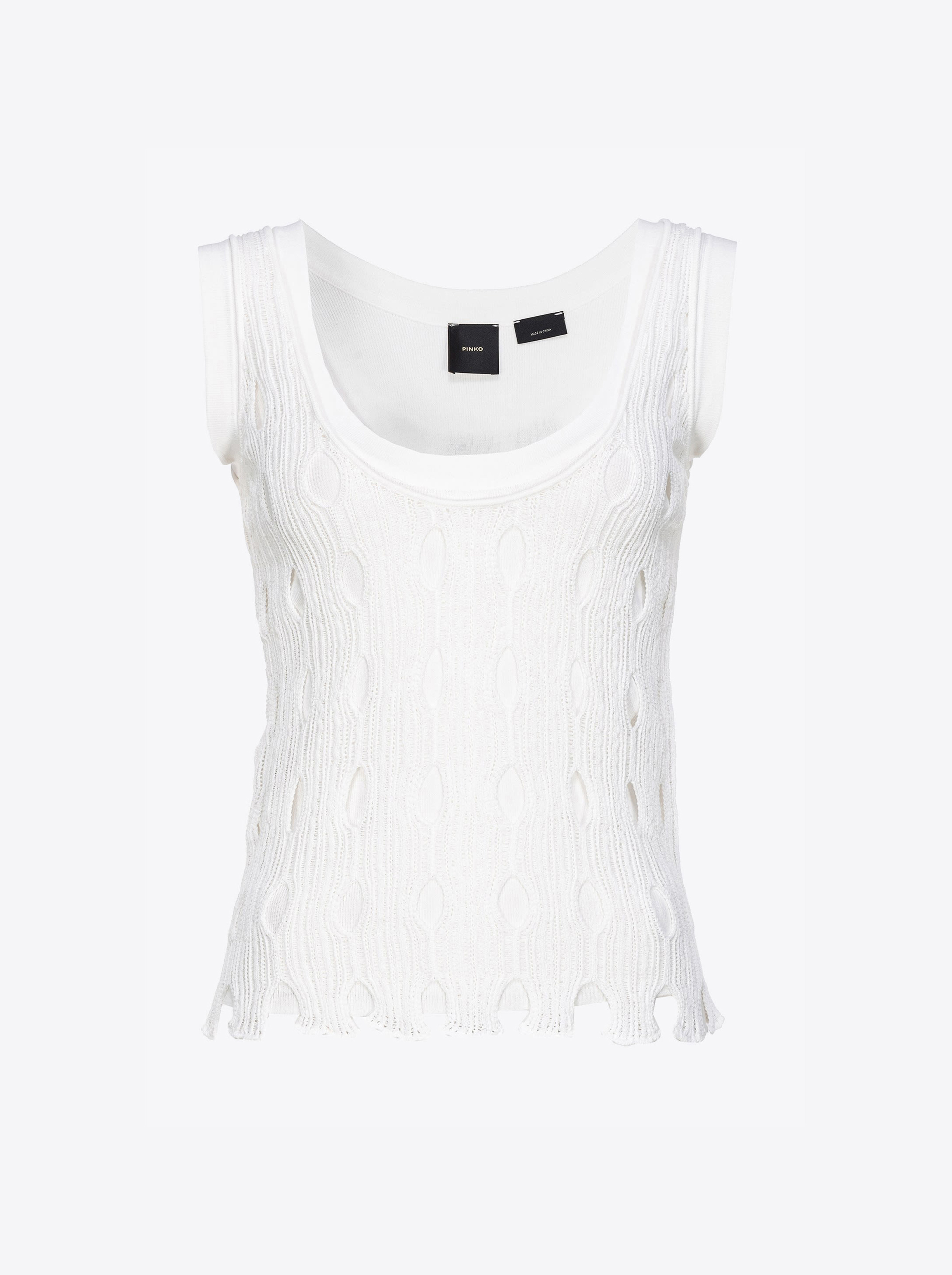 Shop Pinko Openwork Knit Vest Top In Bright White