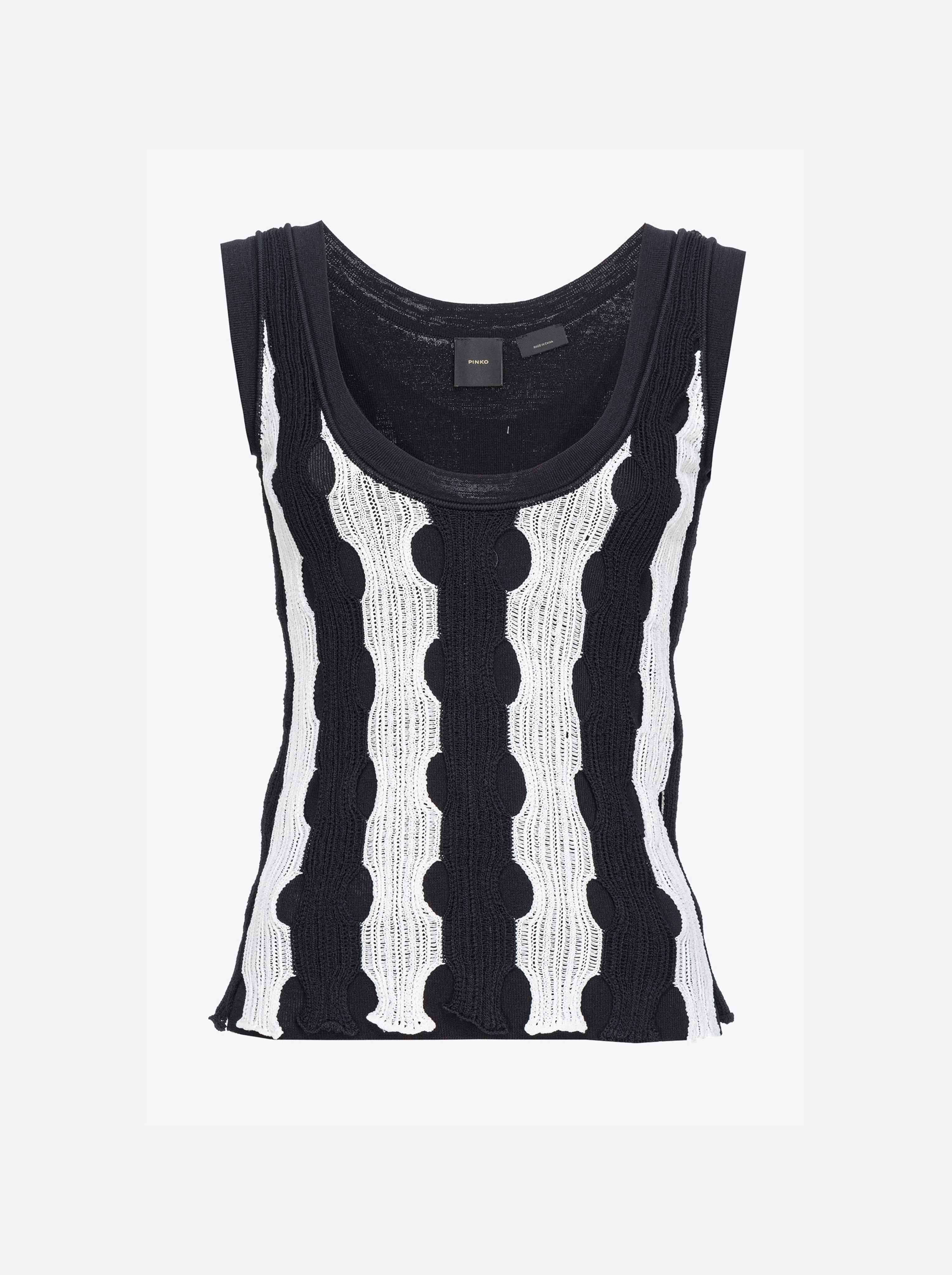 Shop Pinko Openwork Knit Vest Top In White/black