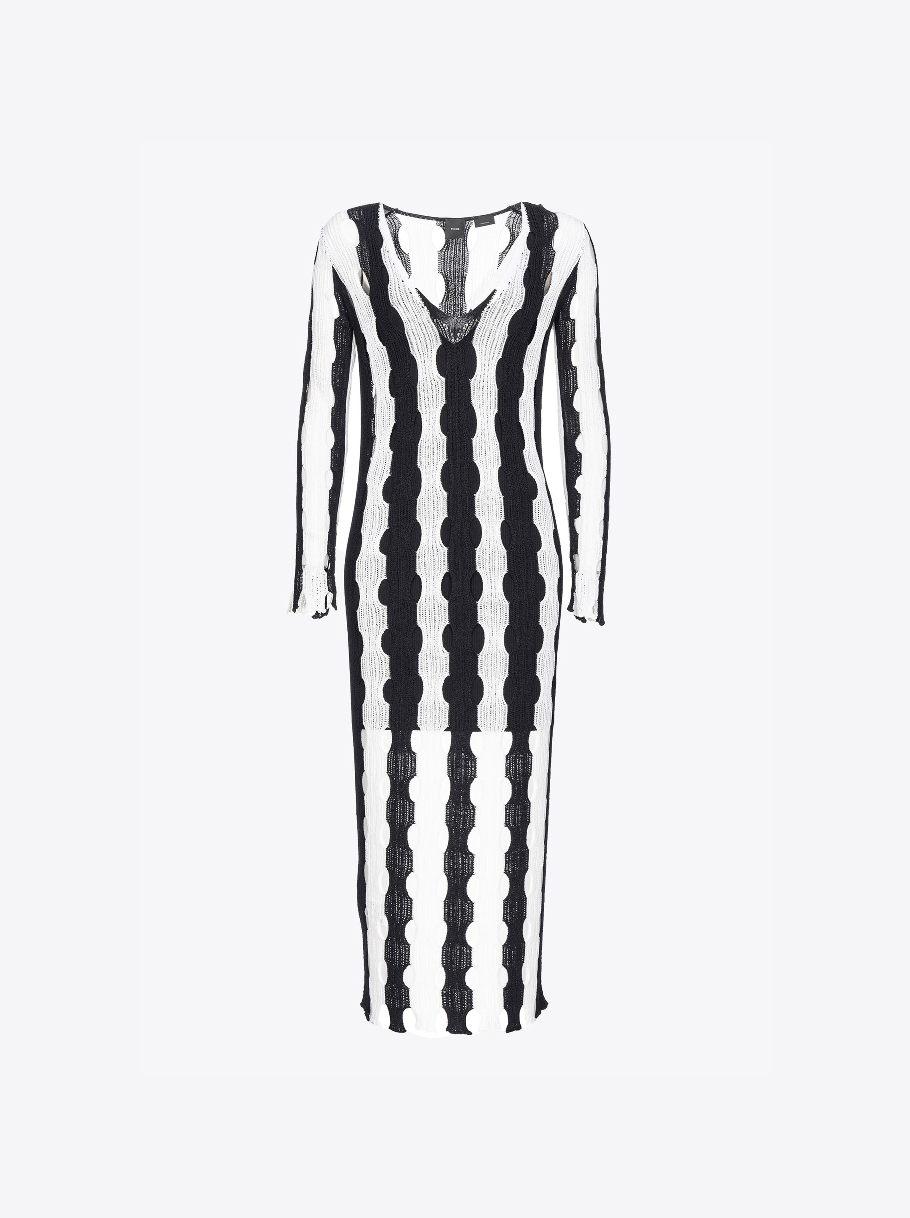 Shop Pinko Robe Longue En Maille Ajourée In White/black