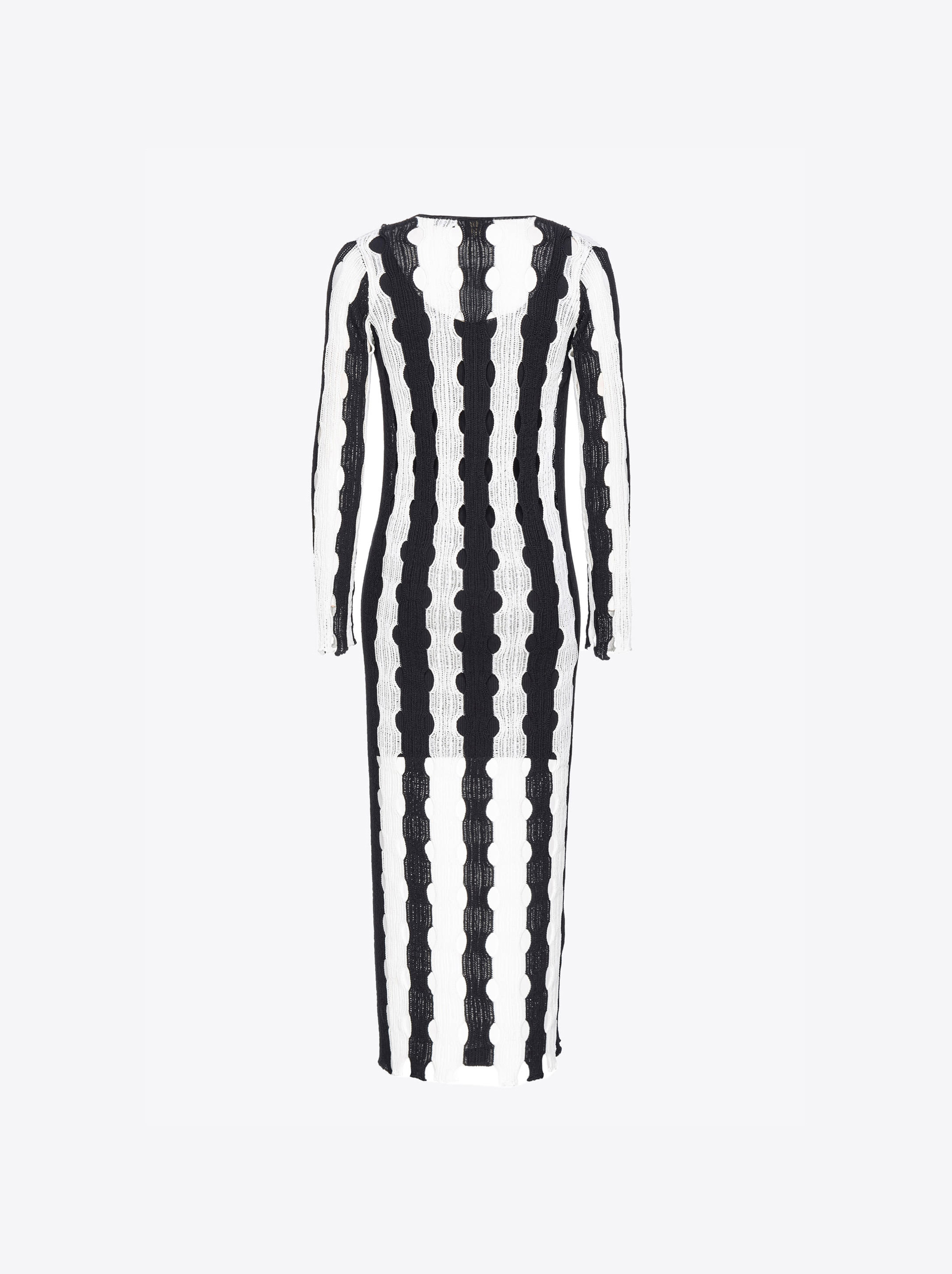 Shop Pinko Long Openwork Knit Dress In White/black