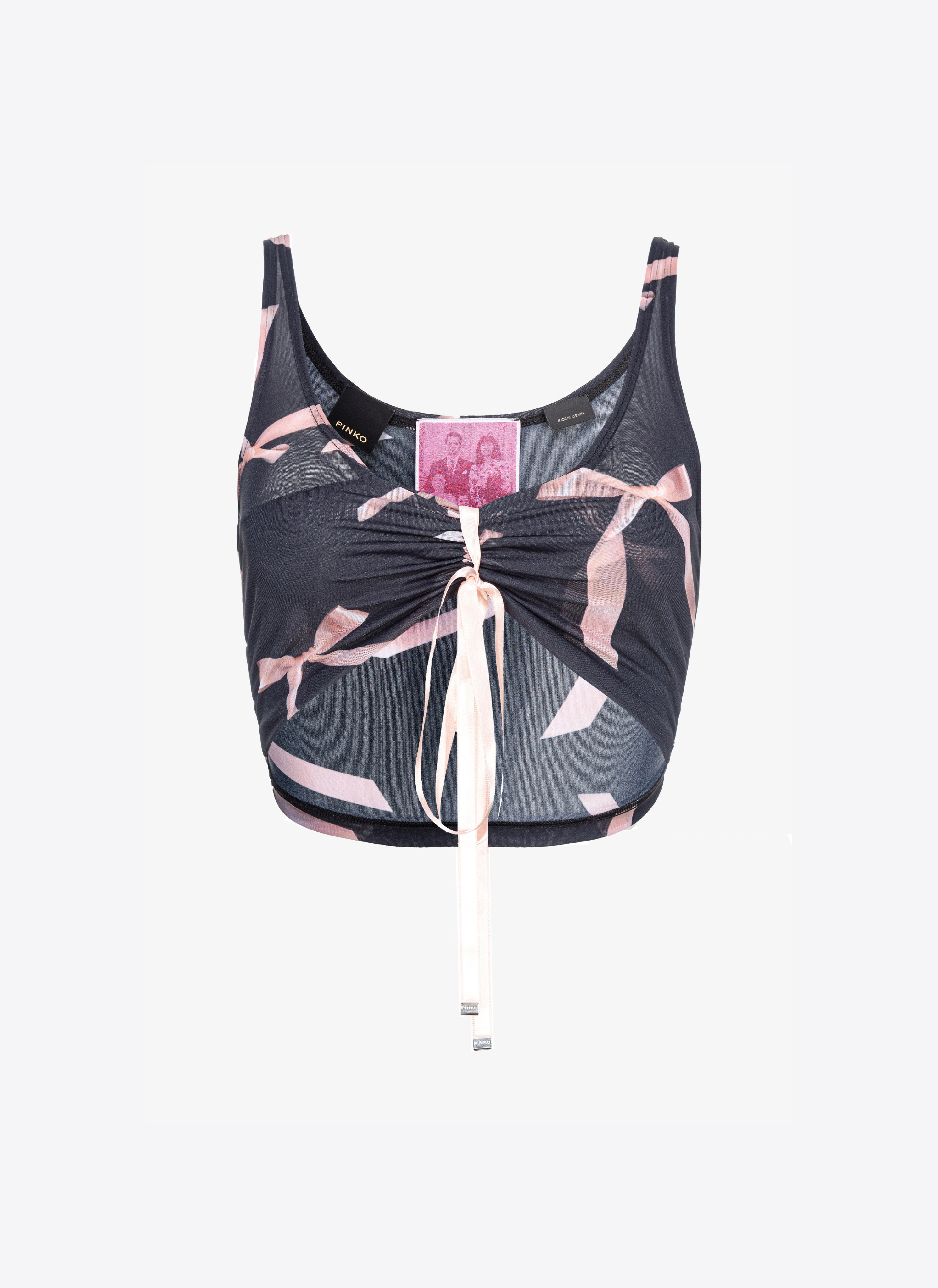 Shop Pinko Reimagine Bow-print Crop Top By Patrick Mcdowell In Black/pink