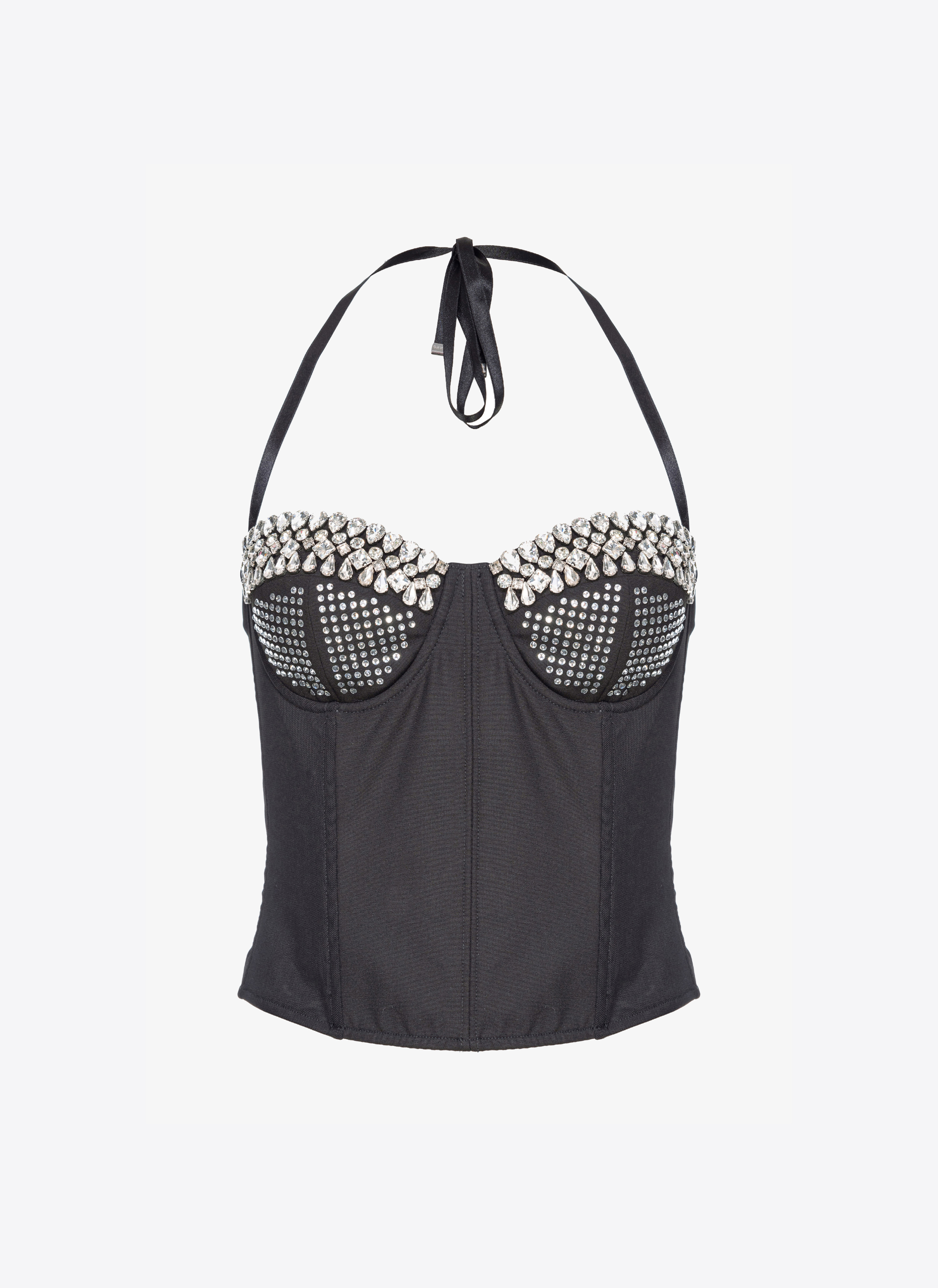 Denim bustier top with rhinestone logo PINKO → Shop Online