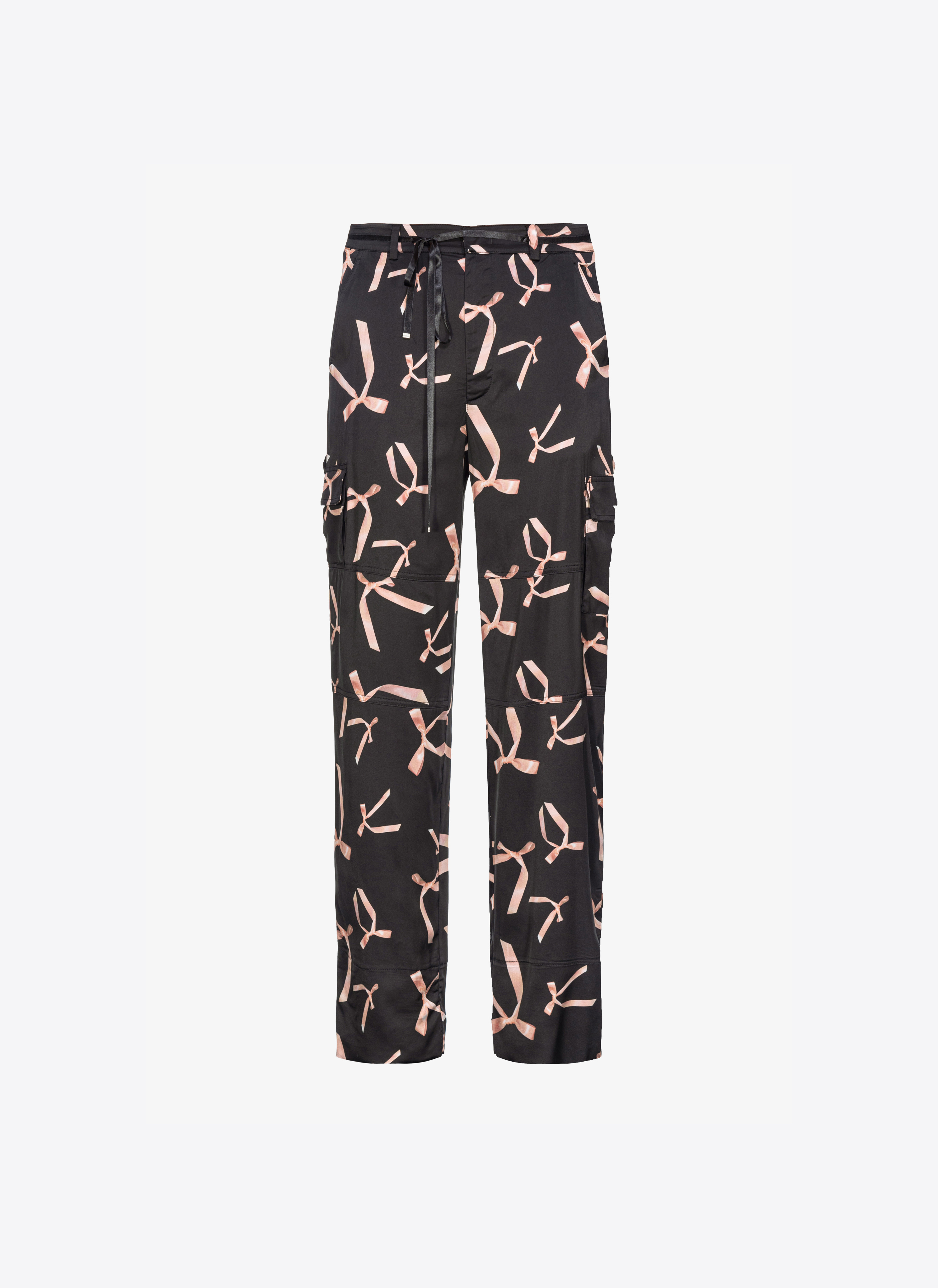 Pinko Reimagine Bow-print Cargo Trousers By Patrick Mcdowell In Black/pink