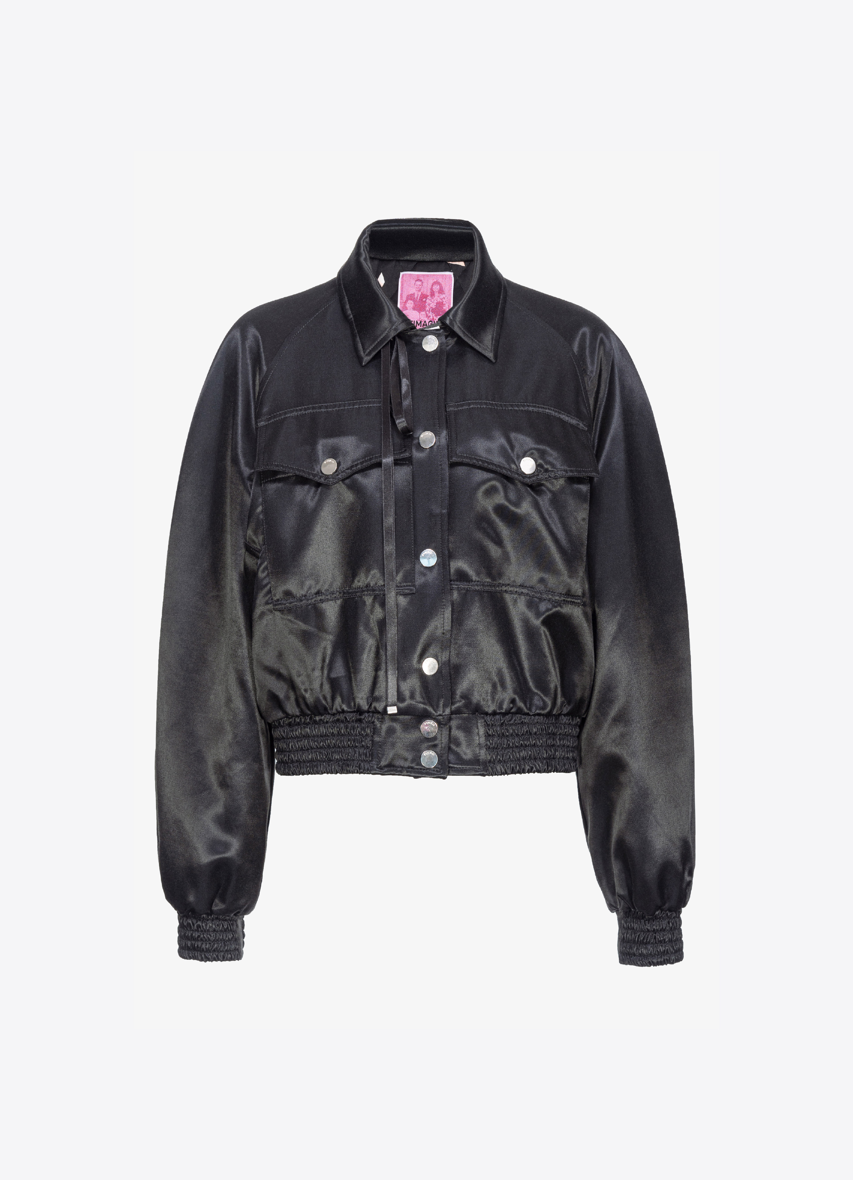 Pinko Reimagine Satin Bomber Jacket By Patrick Mcdowell In Limo Black