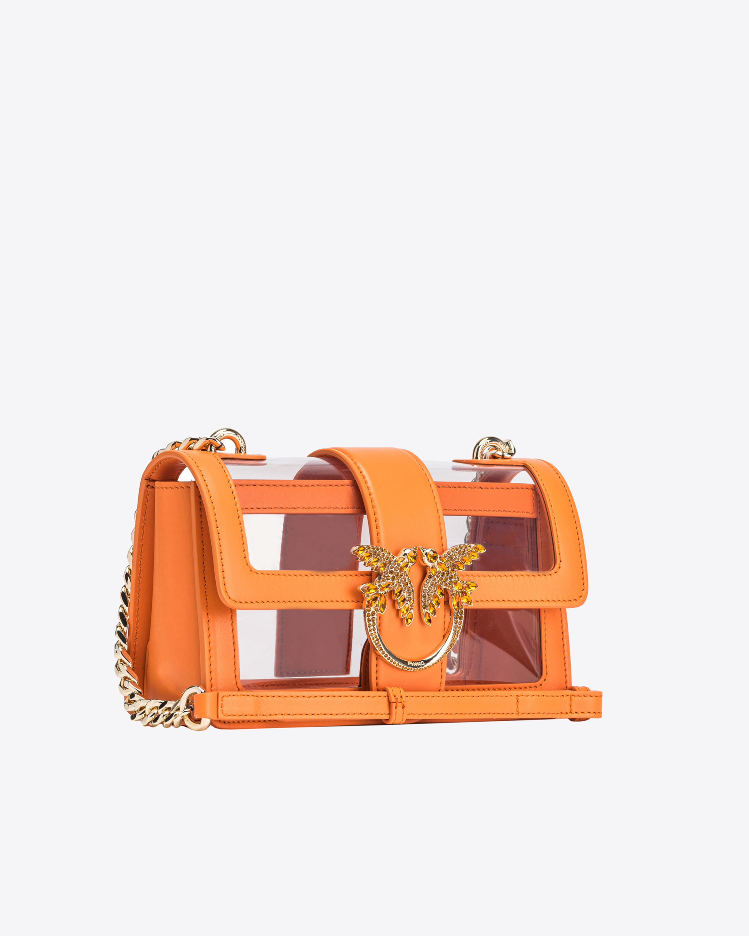 Pinko Mini Love Bag One Light Transparent In  Galleria In Arancione+trasparente-light Gold