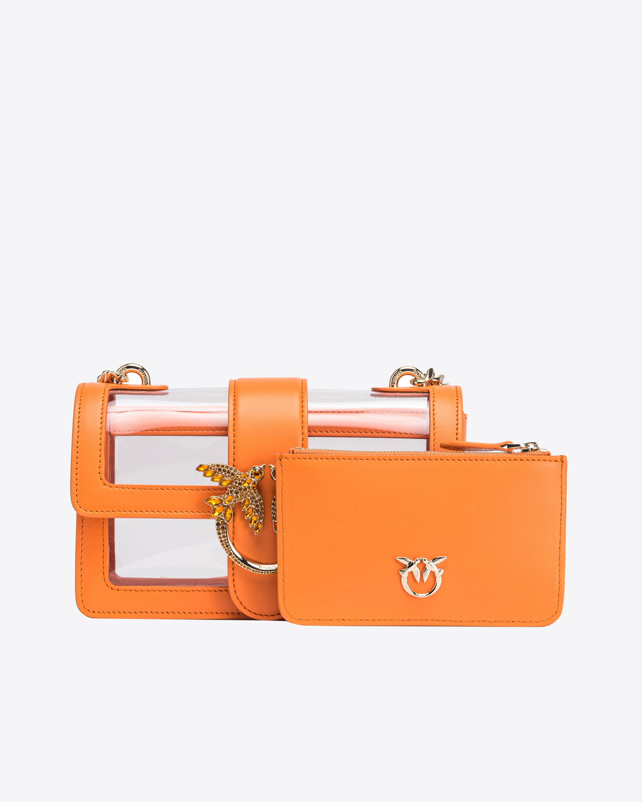 Shop Pinko Mini Love Bag One Light Trasparente  Galleria In Arancione+trasparente-light Gold