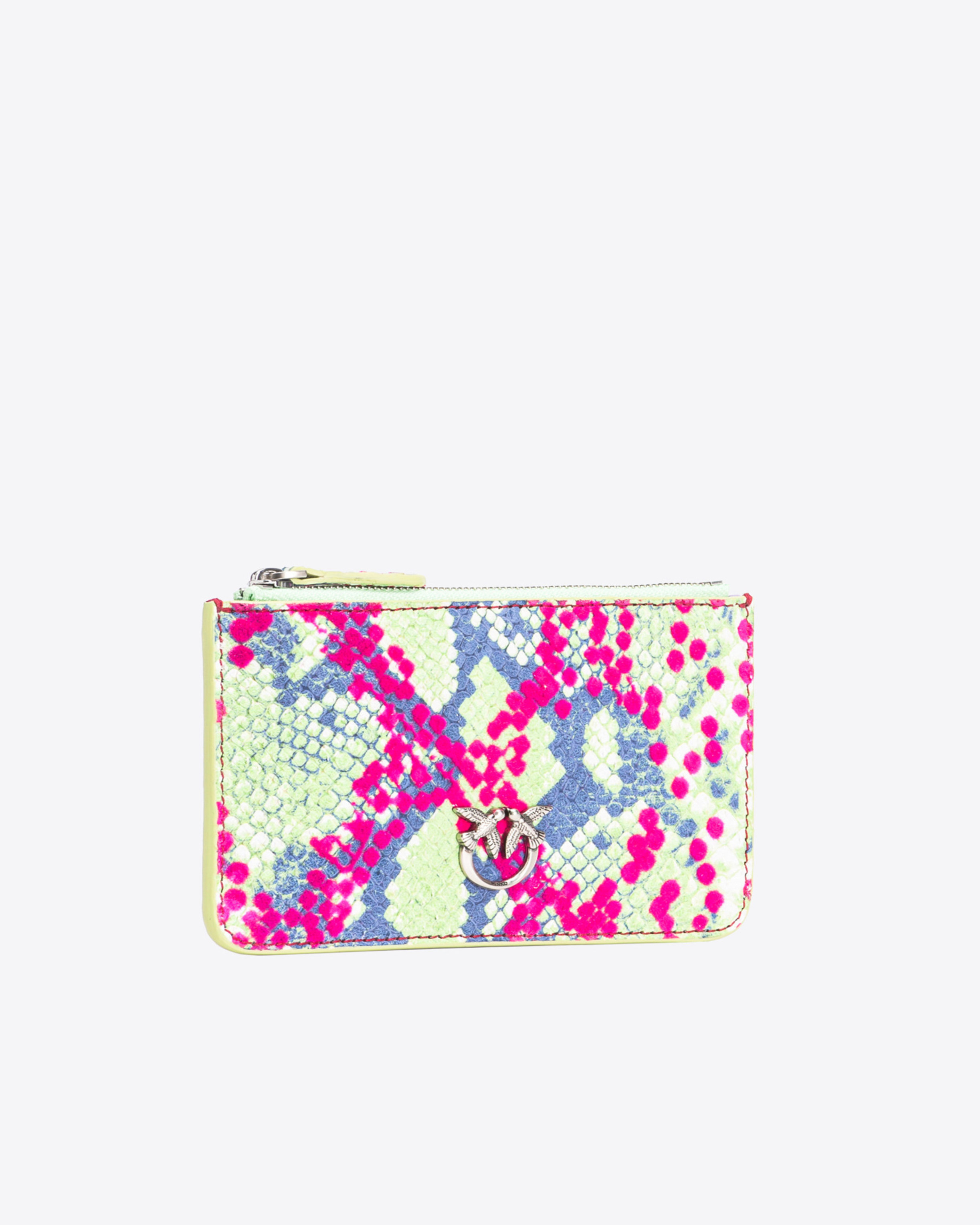 Shop Pinko Pochette Plate En Cuir Embossé Reptile  Galleria In Fucsia/verde/blu-old Silver