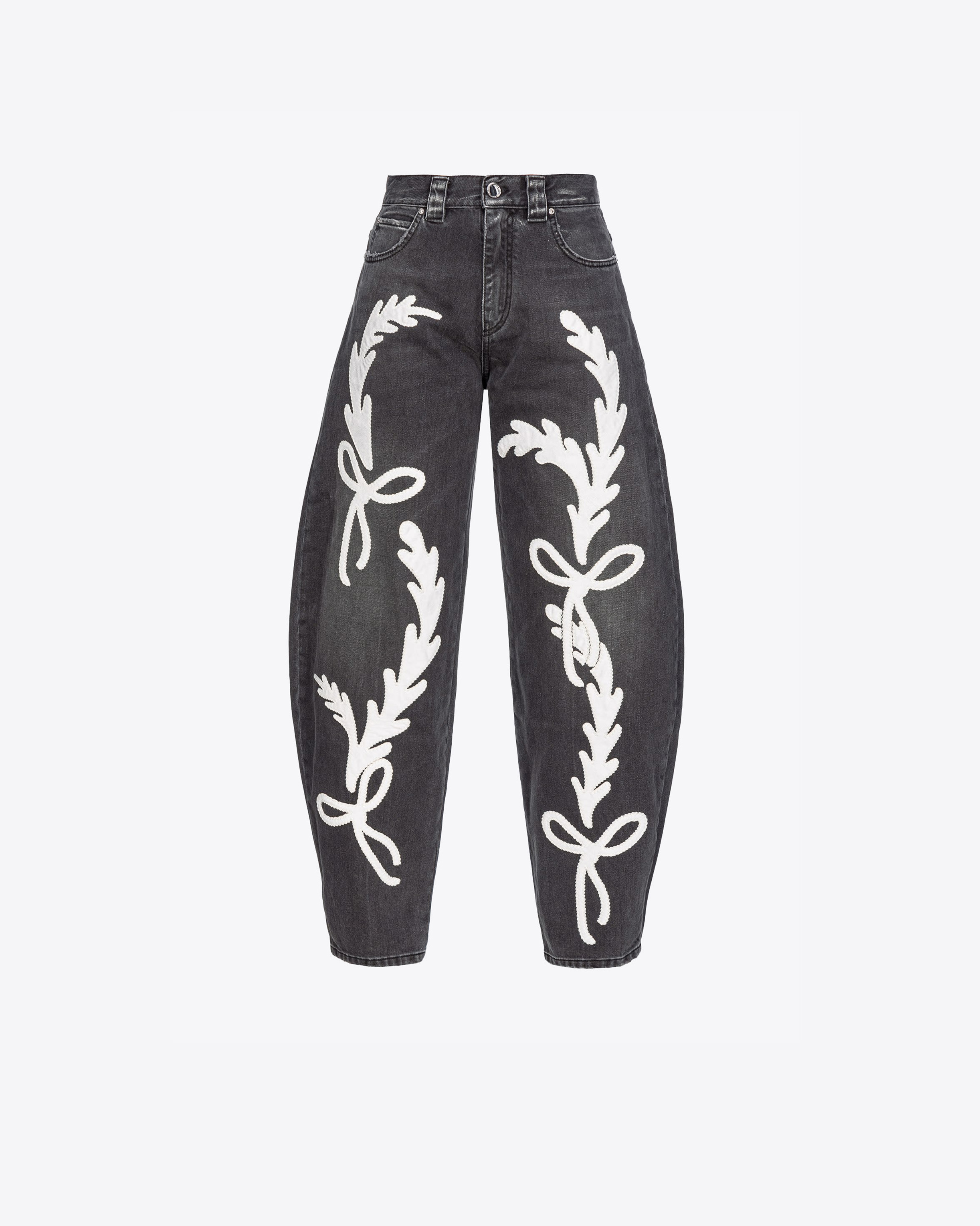 Pinko Black Egg-fit Jeans With Rodeo Embroidery In Black/butter