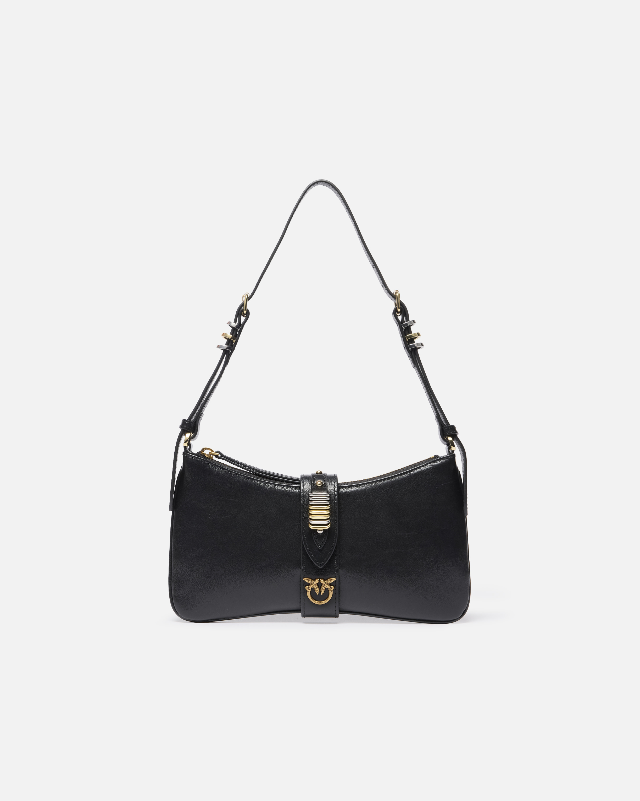 Pinko Glossy Leather Shoulder Bag With Rings