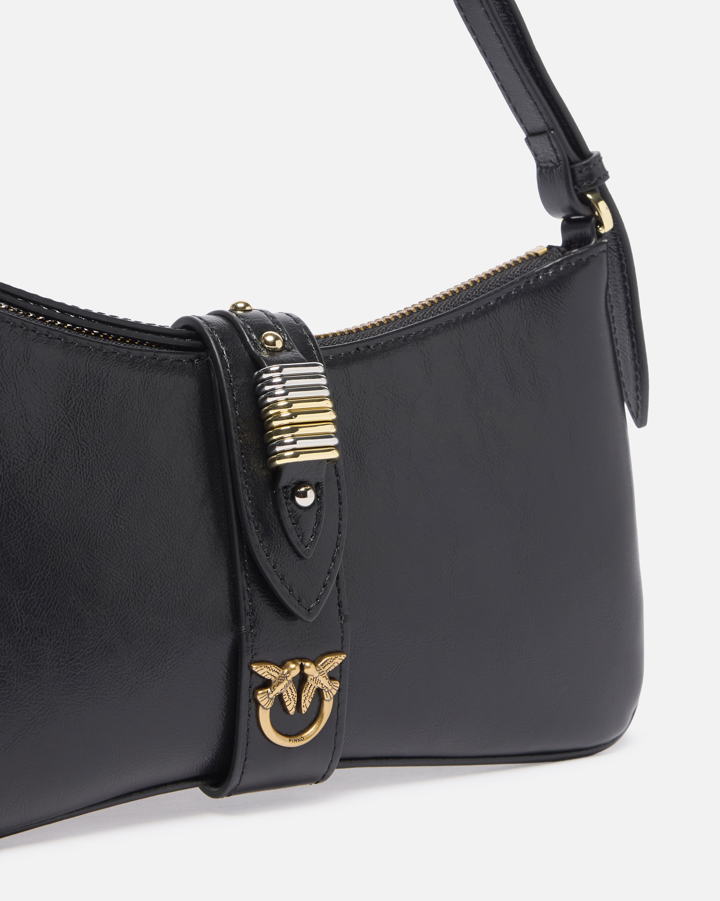 Pinko Glossy Leather Shoulder Bag With Rings