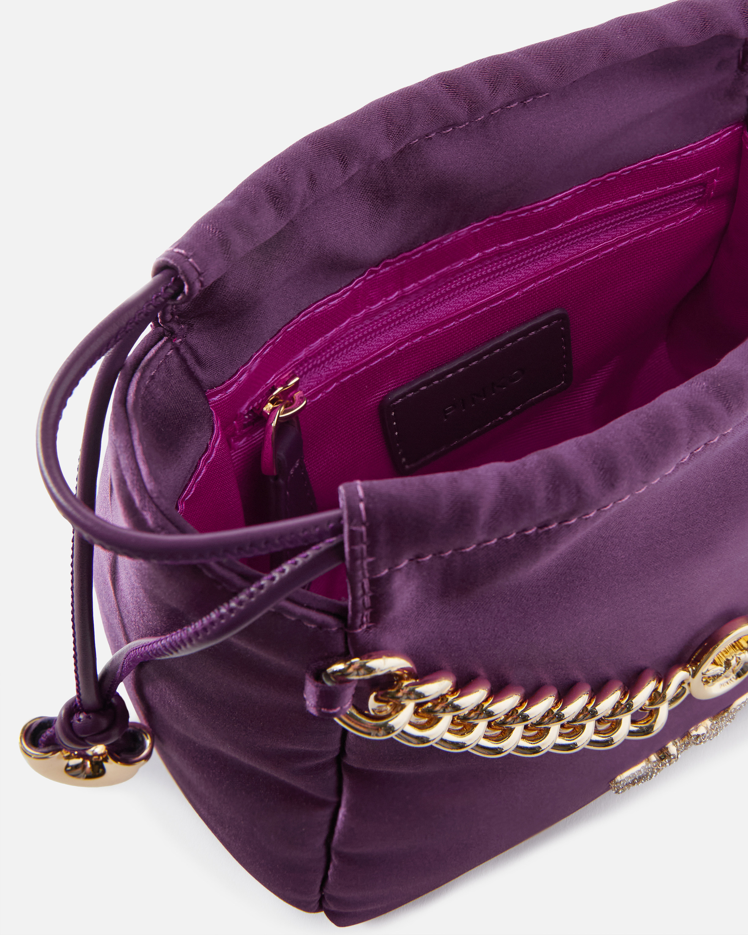 Pinko Satin Mini Clutch Bag With Chain In Grape Wine-gold