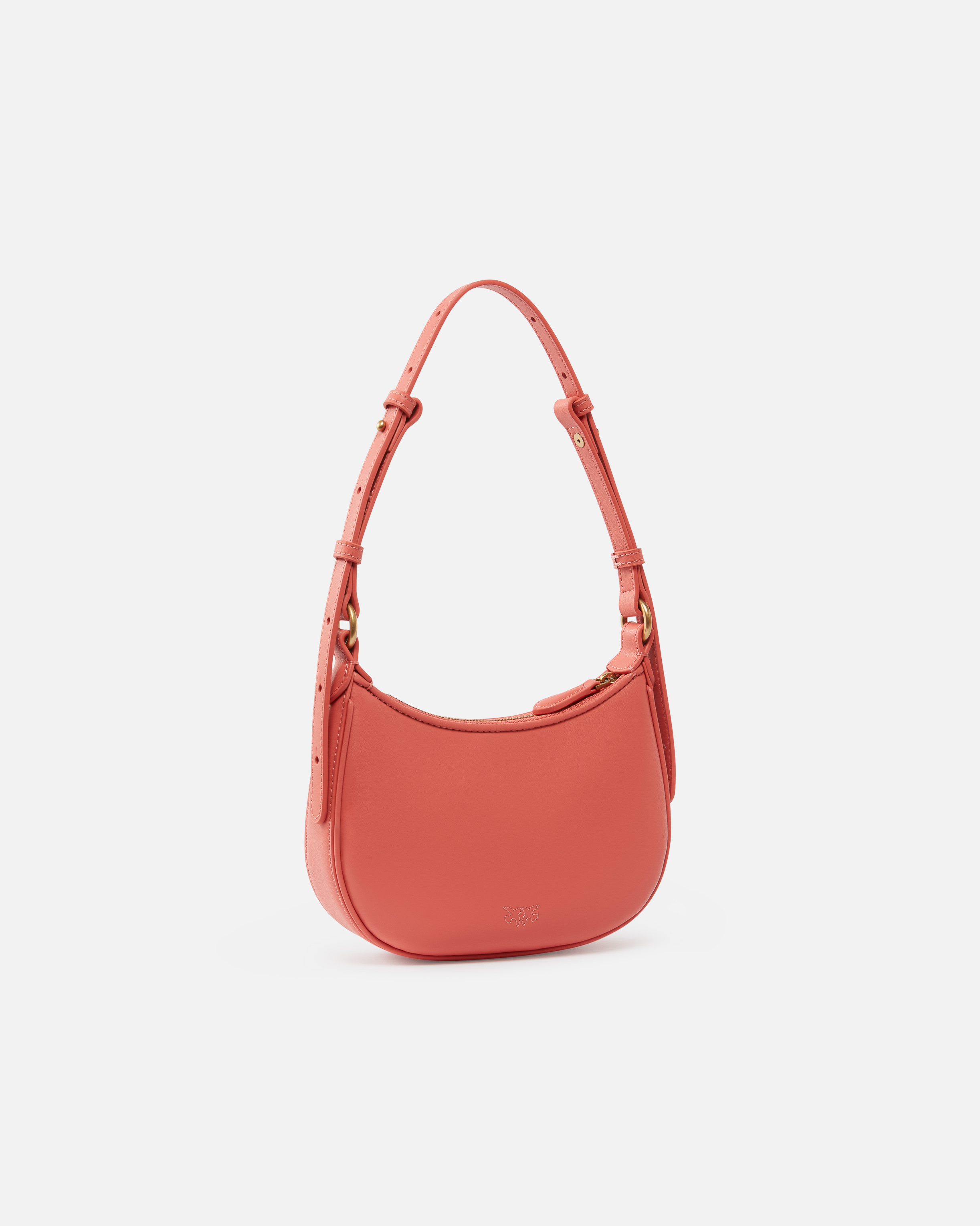 Pinko Half Moon Baby Leather Shoulder Bag In Coral. Speziato-antique Gold