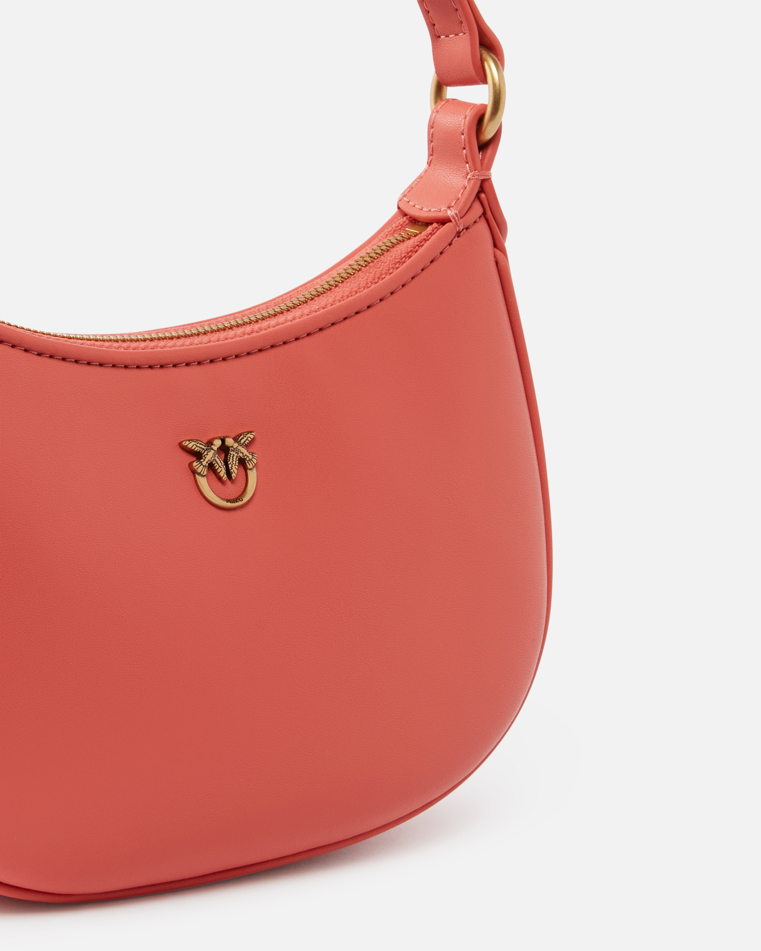 Pinko Half Moon Baby Leather Shoulder Bag In Coral. Speziato-antique Gold
