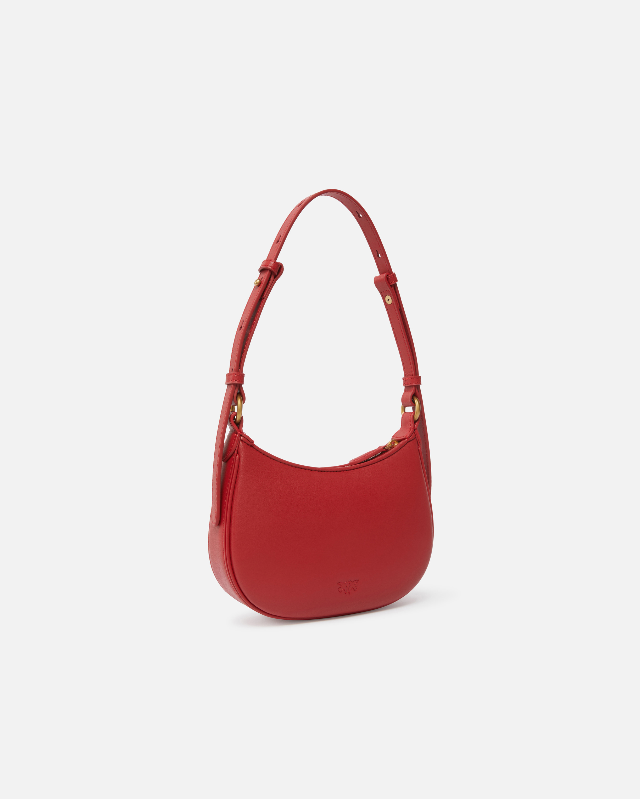 Pinko Half Moon Baby Leather Shoulder Bag In Red-antique Gold