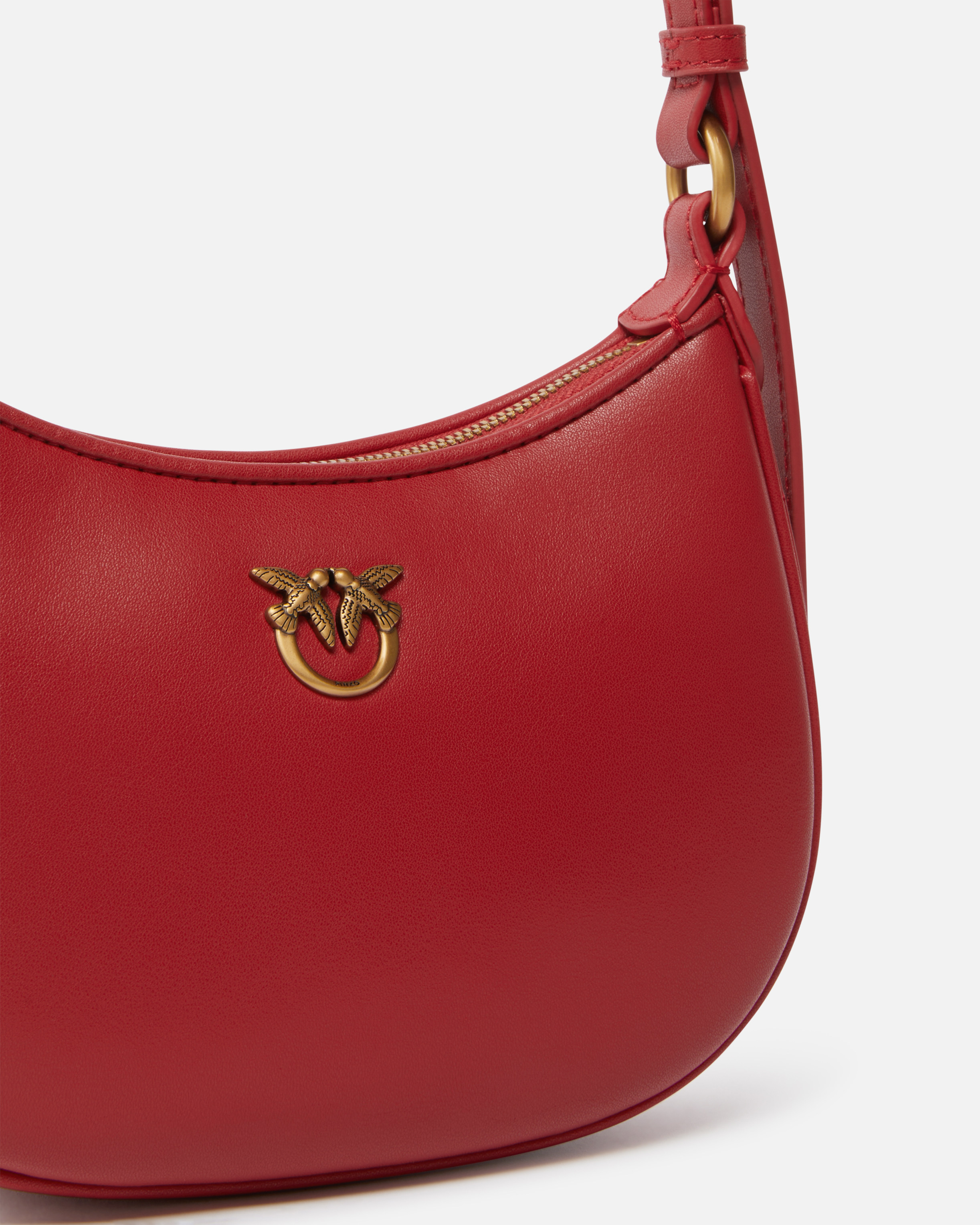 Pinko Half Moon Baby Leather Shoulder Bag In Red-antique Gold