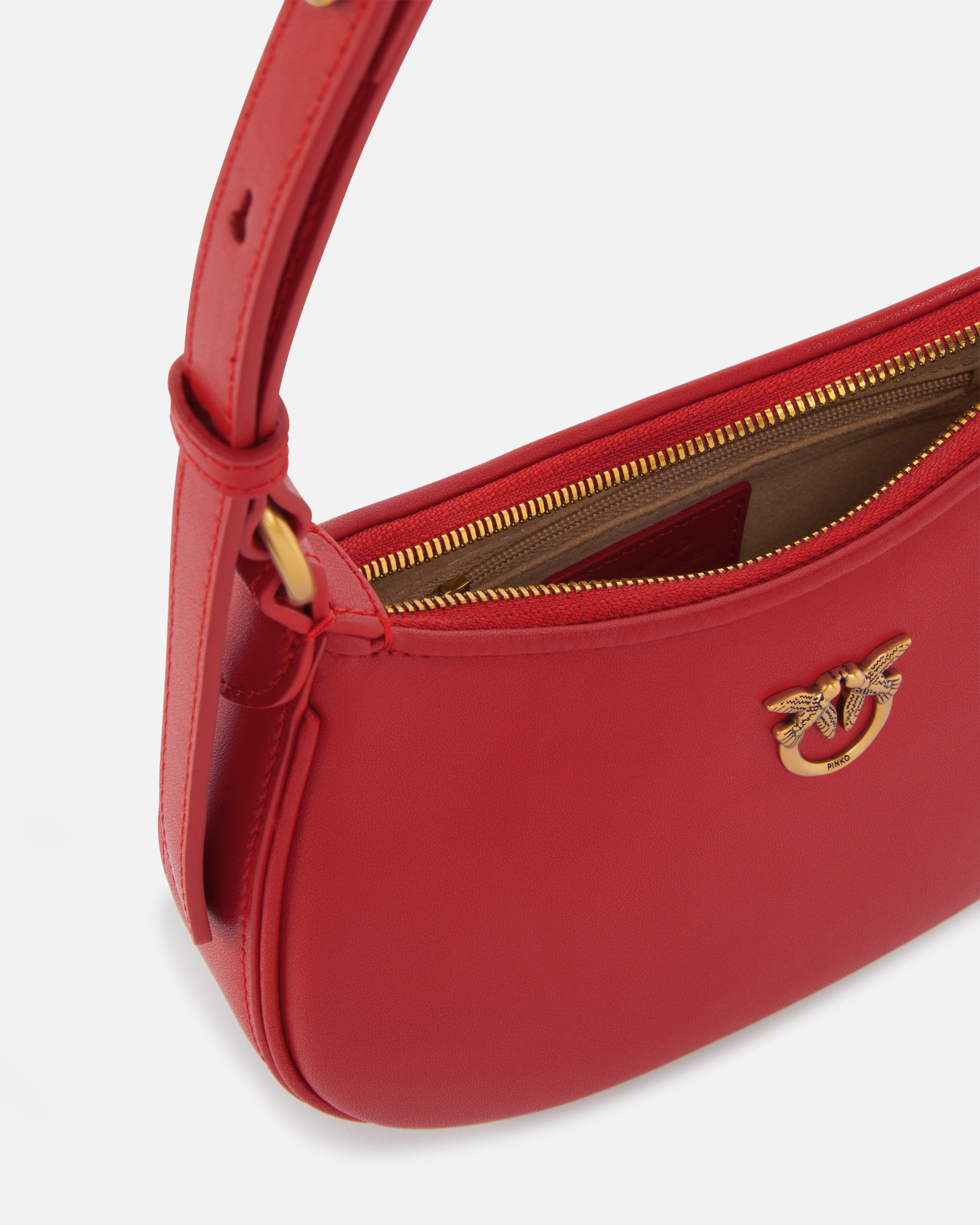 Pinko Half Moon Baby Leather Shoulder Bag In Red-antique Gold