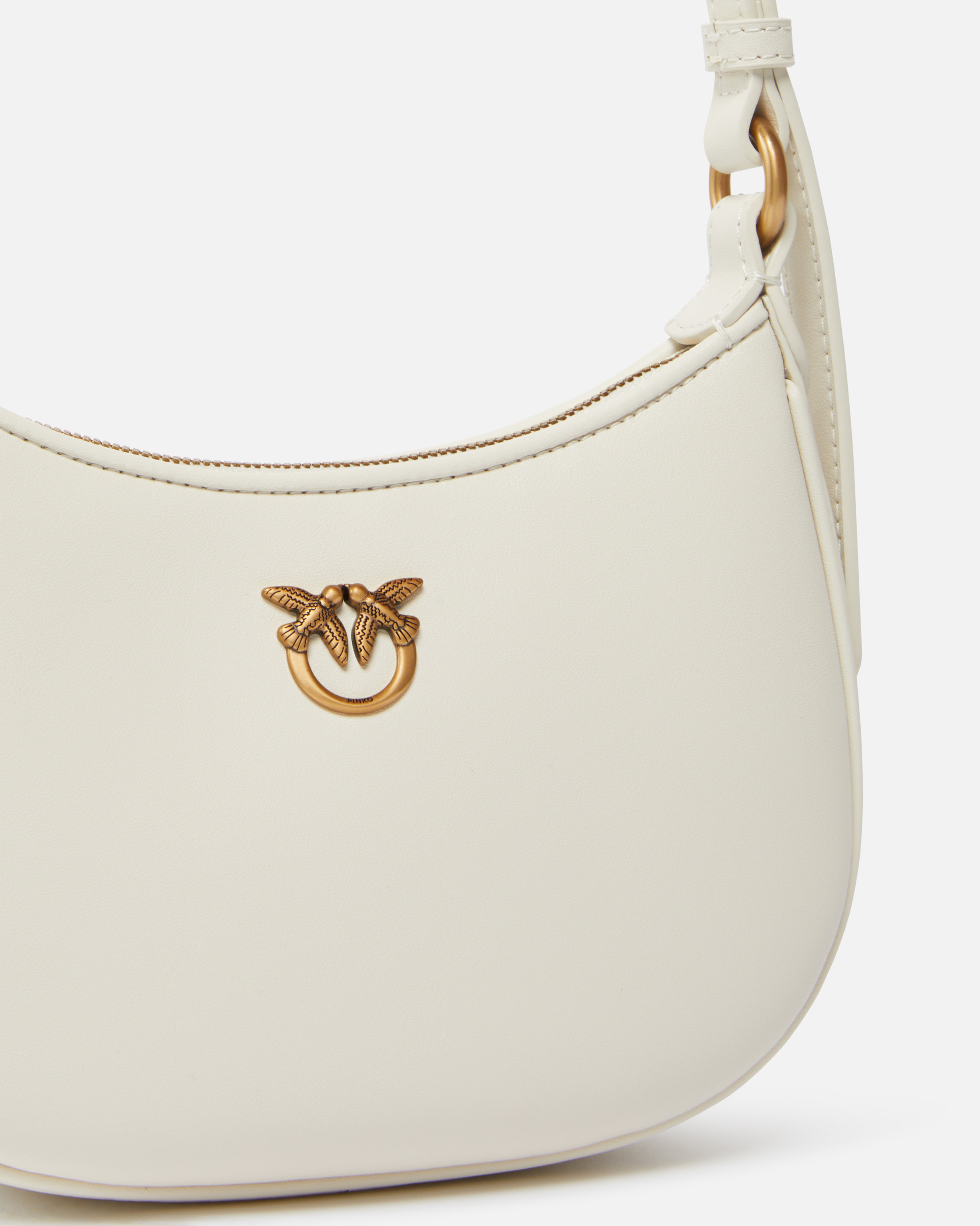 Pinko Half Moon Shoulder Bag In Blanc+blanc-or Antique