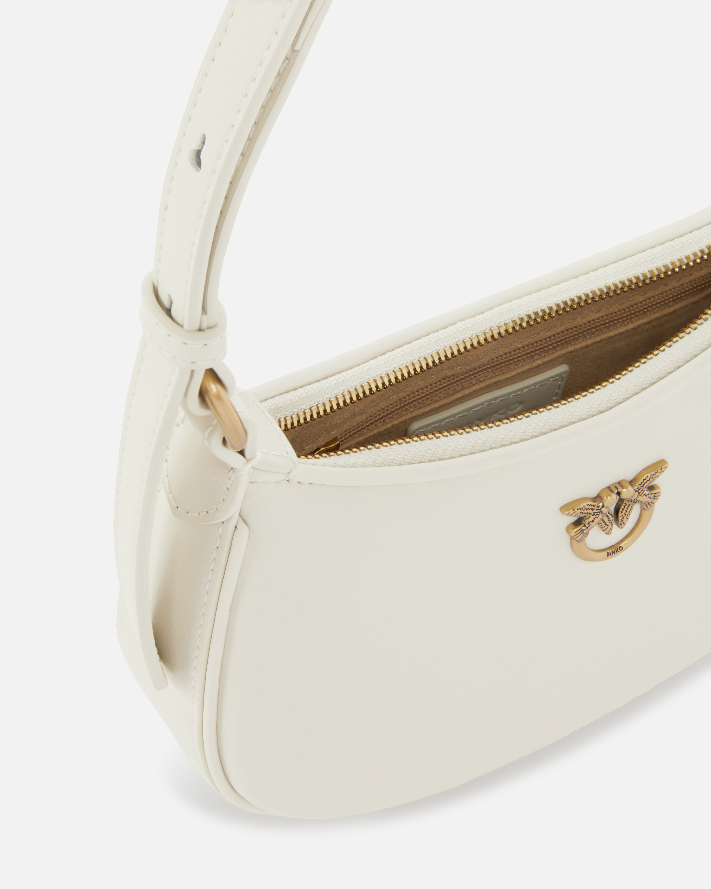 Pinko Half Moon Shoulder Bag In Blanc+blanc-or Antique