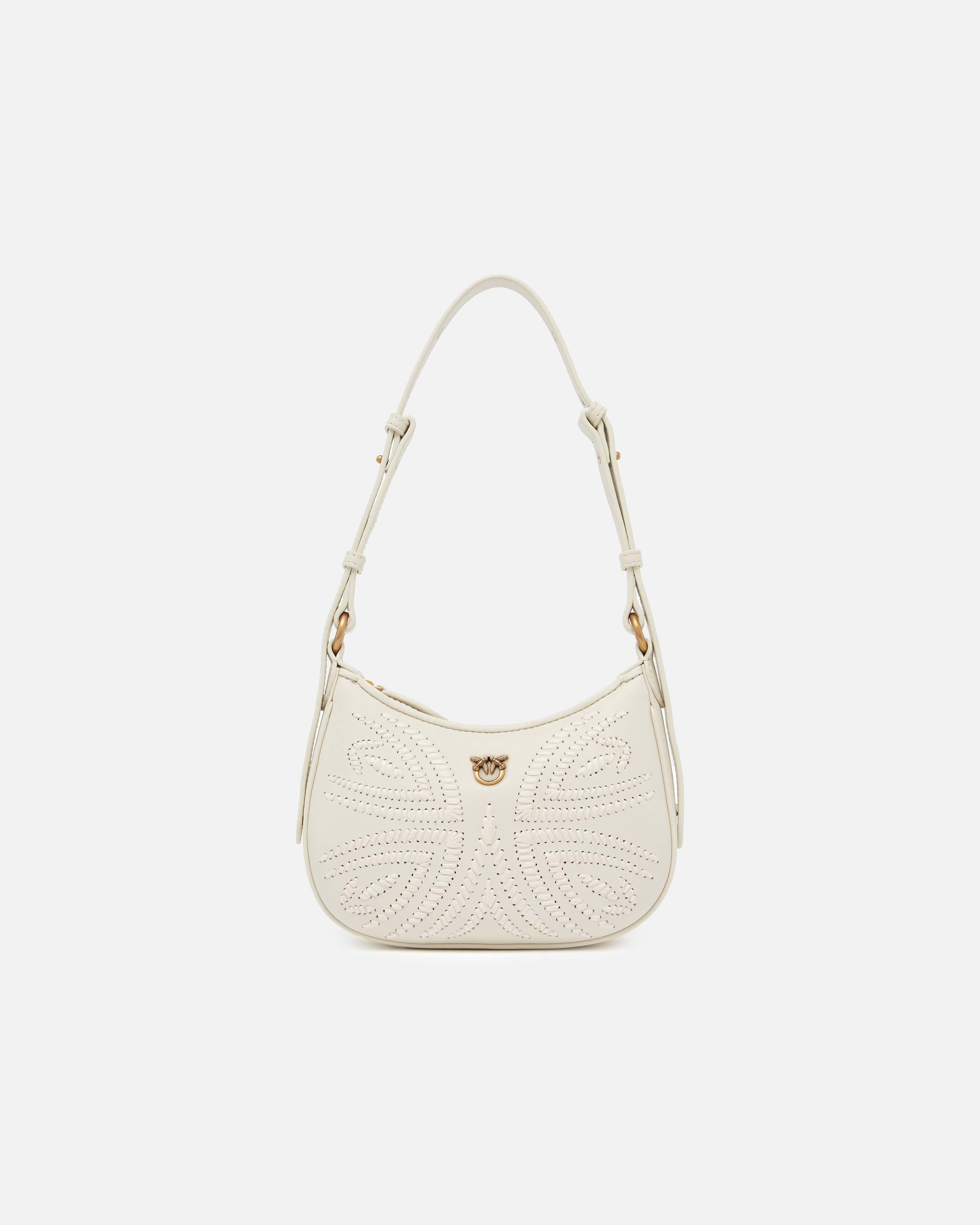 Pinko Baby Half Moon Shoulder Bag With Raffia Embroidery