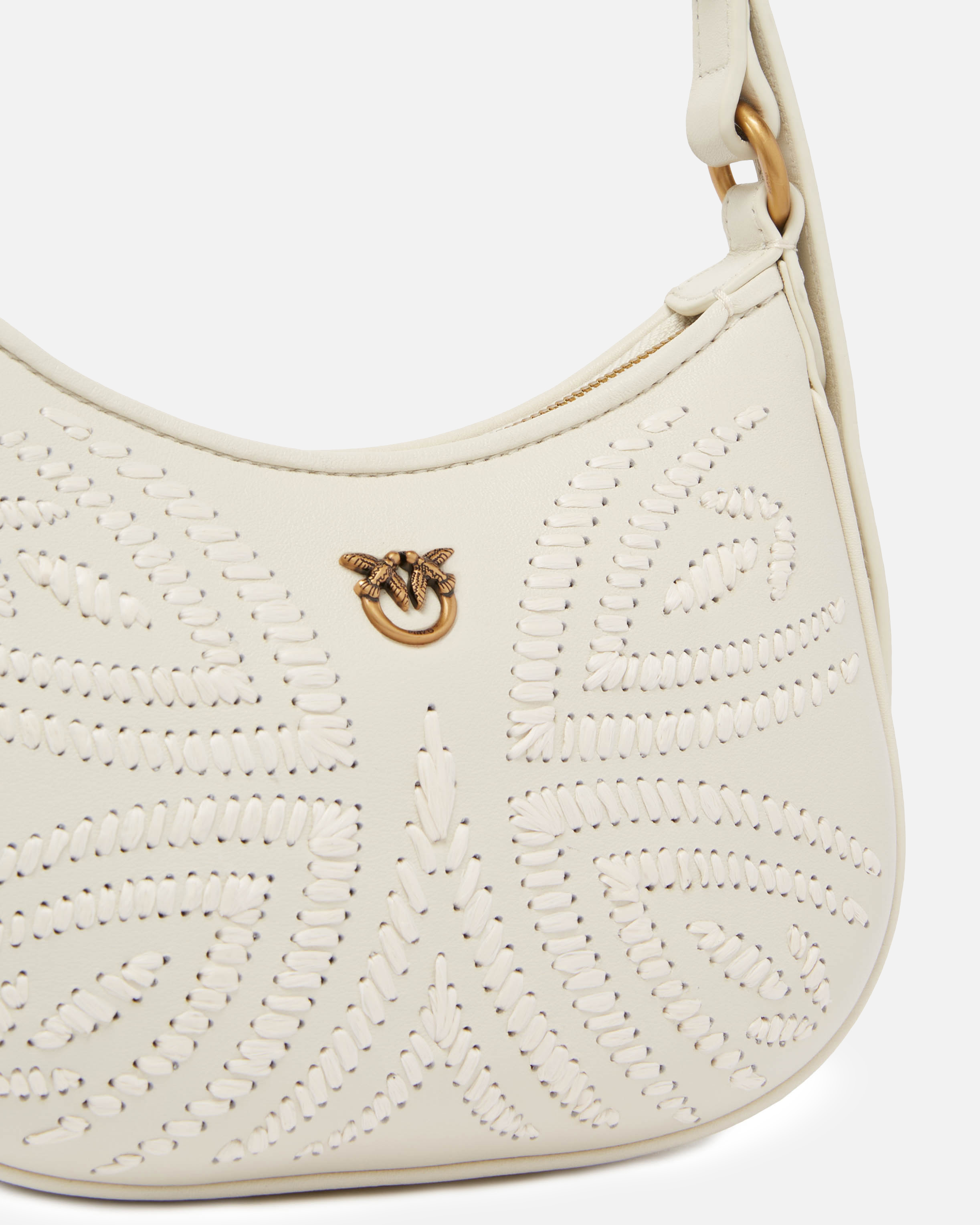 Pinko Baby Half Moon Shoulder Bag With Raffia Embroidery
