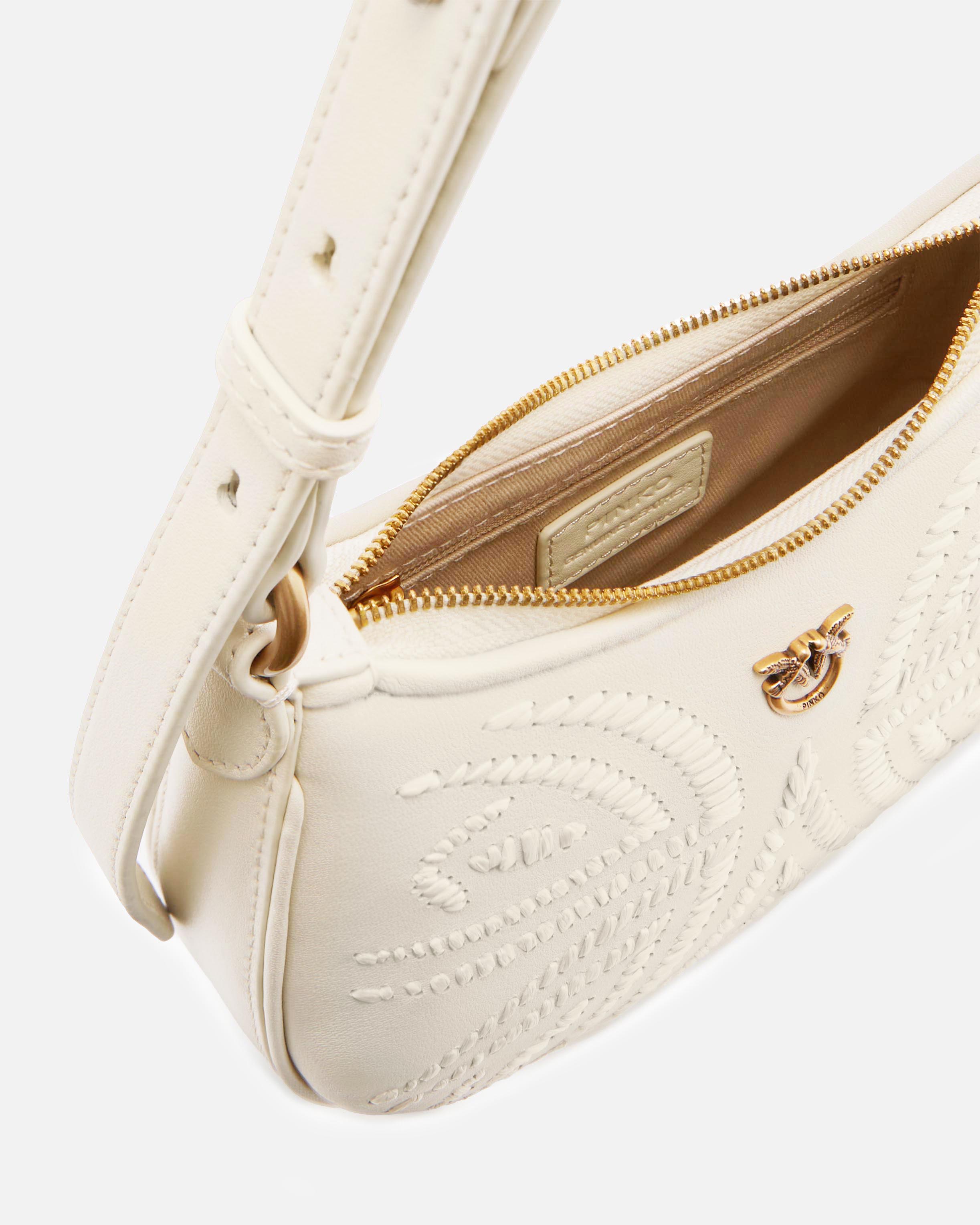 Pinko Baby Half Moon Shoulder Bag With Raffia Embroidery
