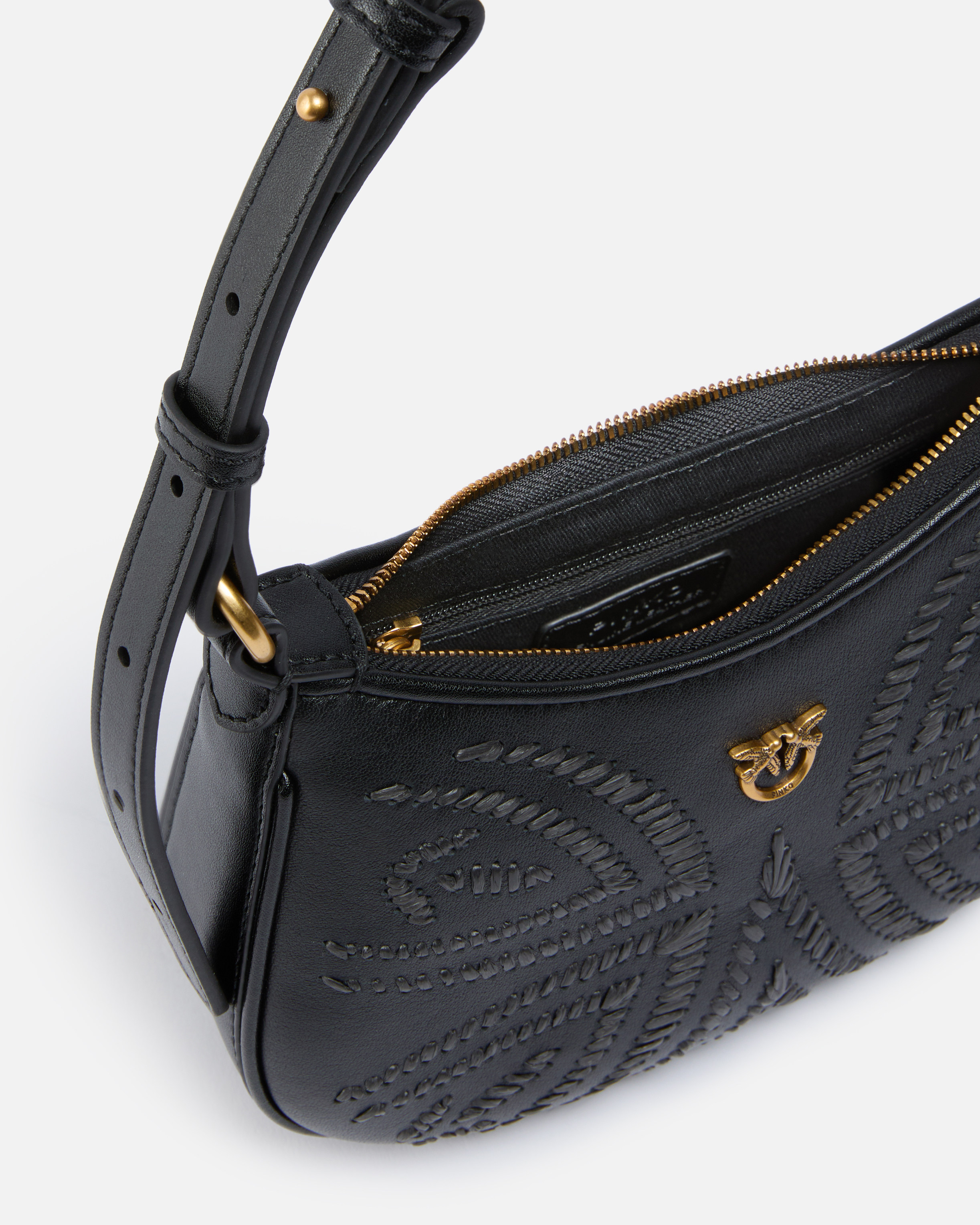 Baby Half Moon shoulder bag with raffia embroidery PINKO