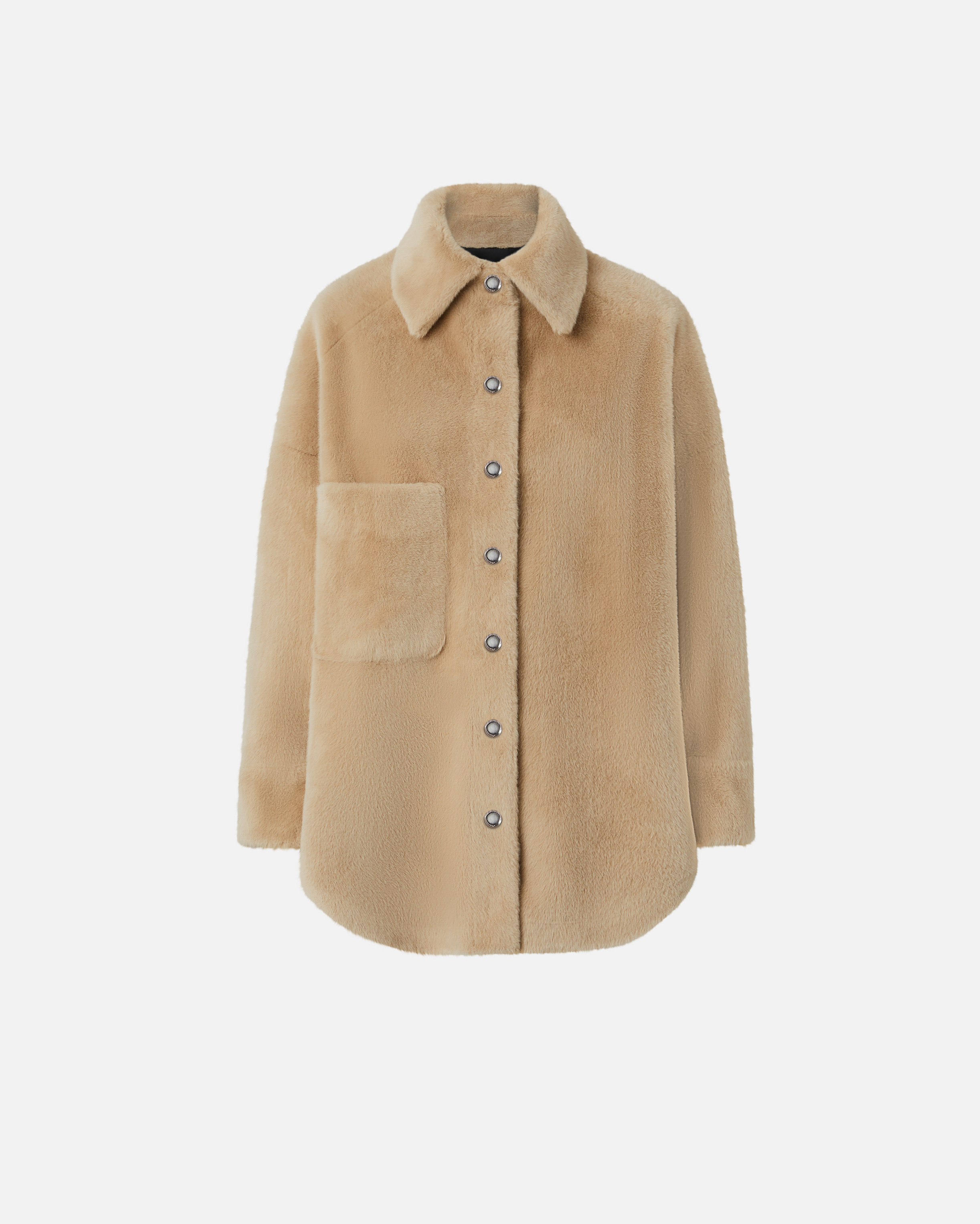 Pinko, Soft sheepskin-effect shacket, Nomade beige, XS