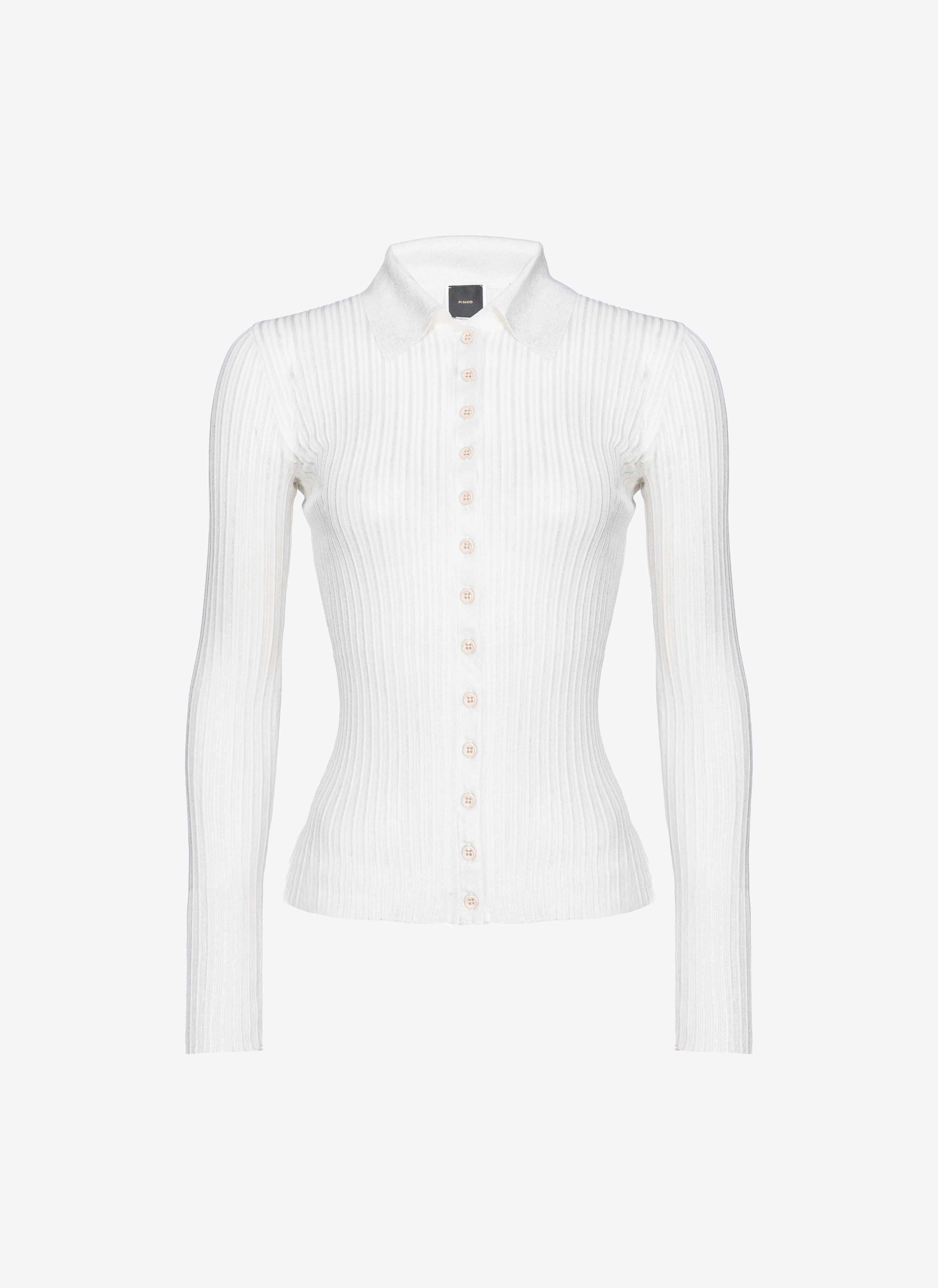 Pinko Ribbed Lurex Sweater With Buttons In Crème/argent