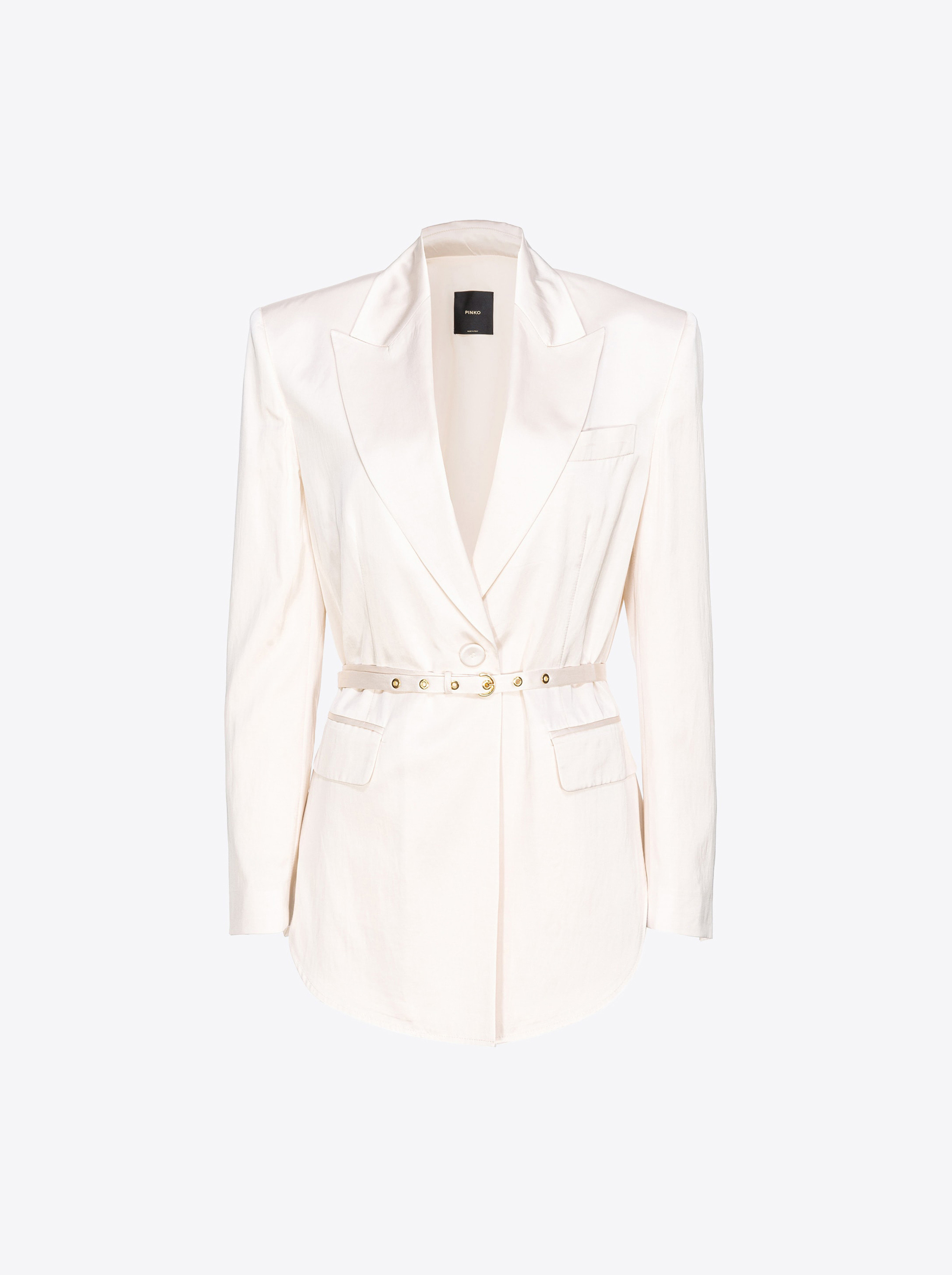 Shop Pinko Satin Blazer With Thin Belt In Solid Pink