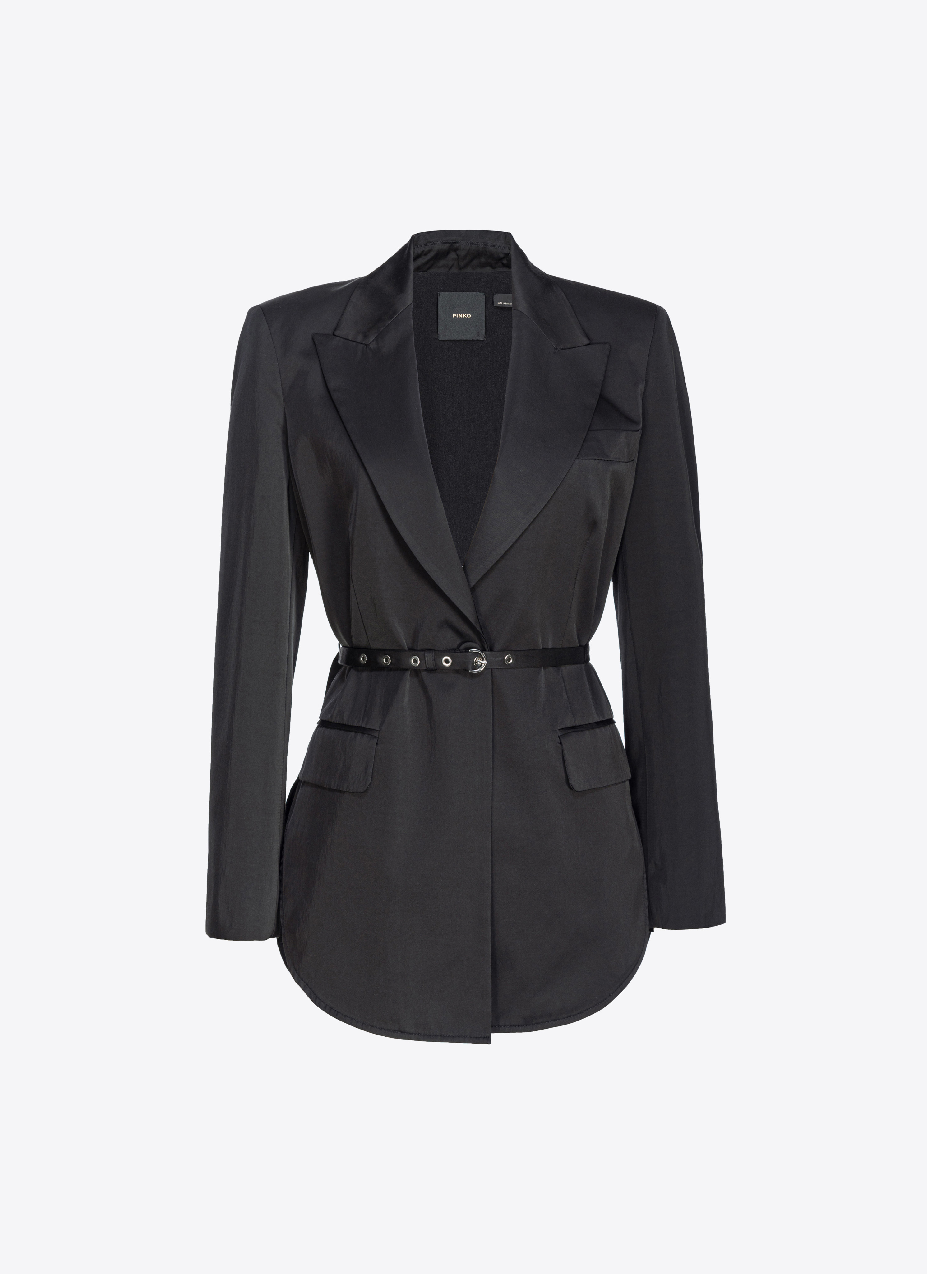 Shop Pinko Blazer In Satin Con Cintura Sottile In Limo Black