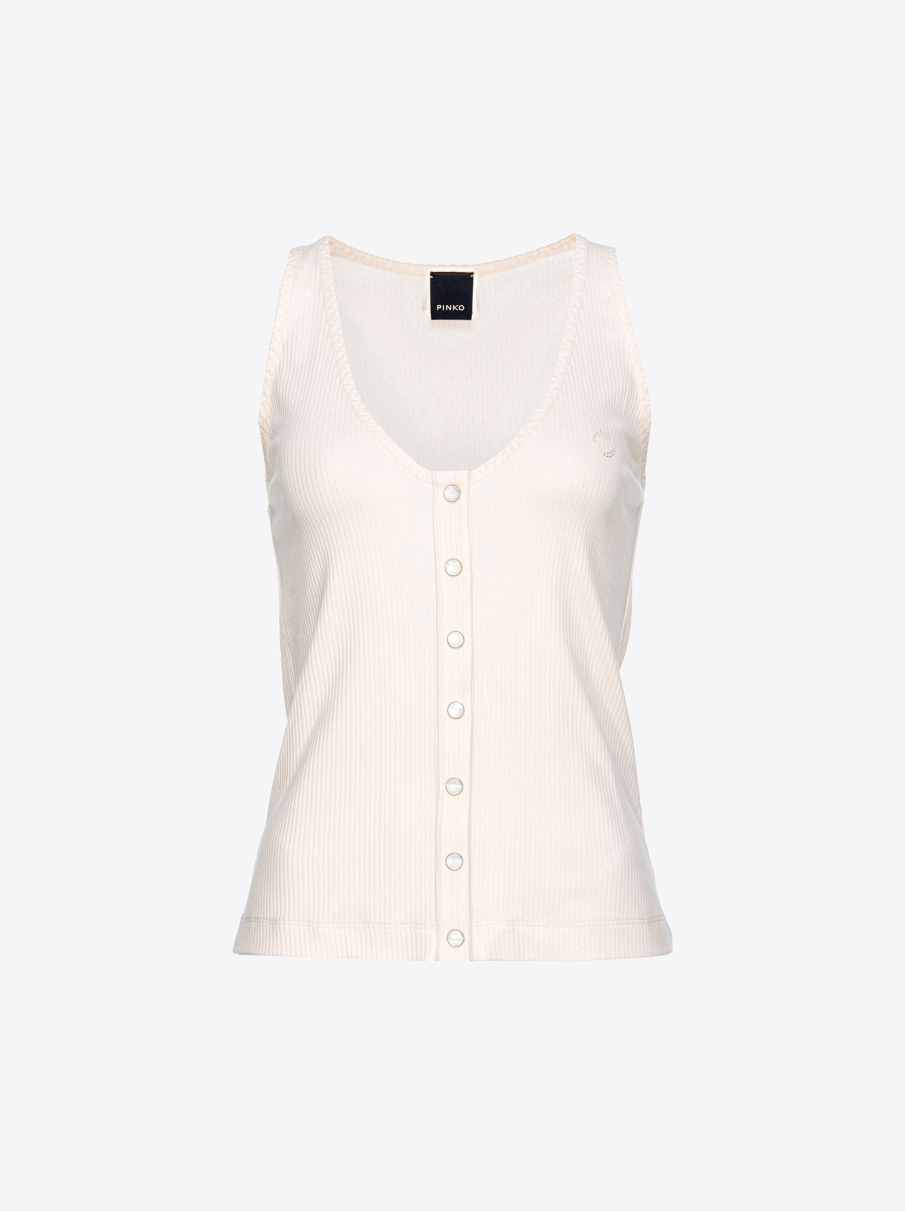 Pinko Ribbed Vest Top With Mother-of-pearl Buttons In Solid Pink