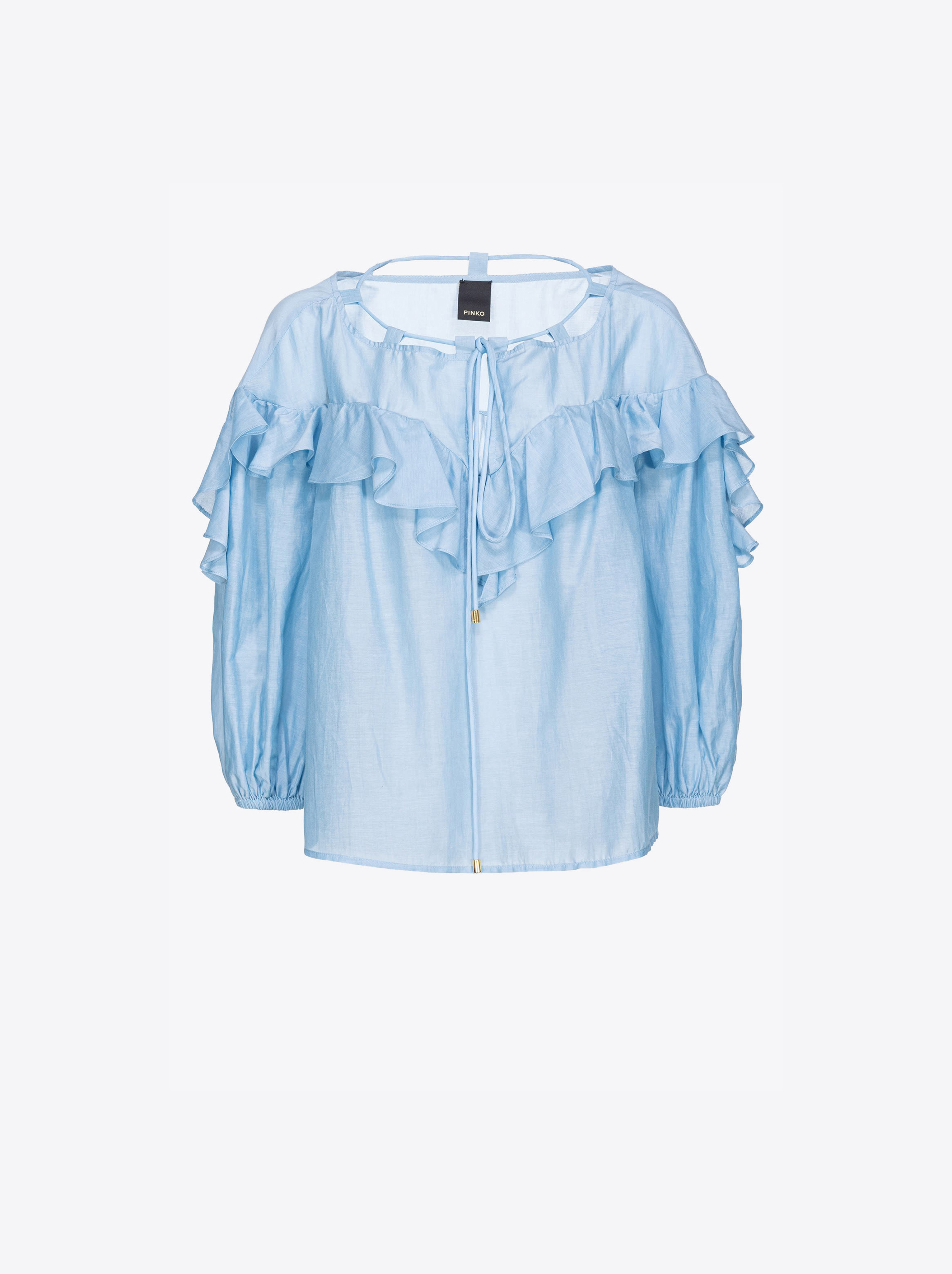 Shop Pinko Blouse With Maxi Flounce In Tranquil Blue