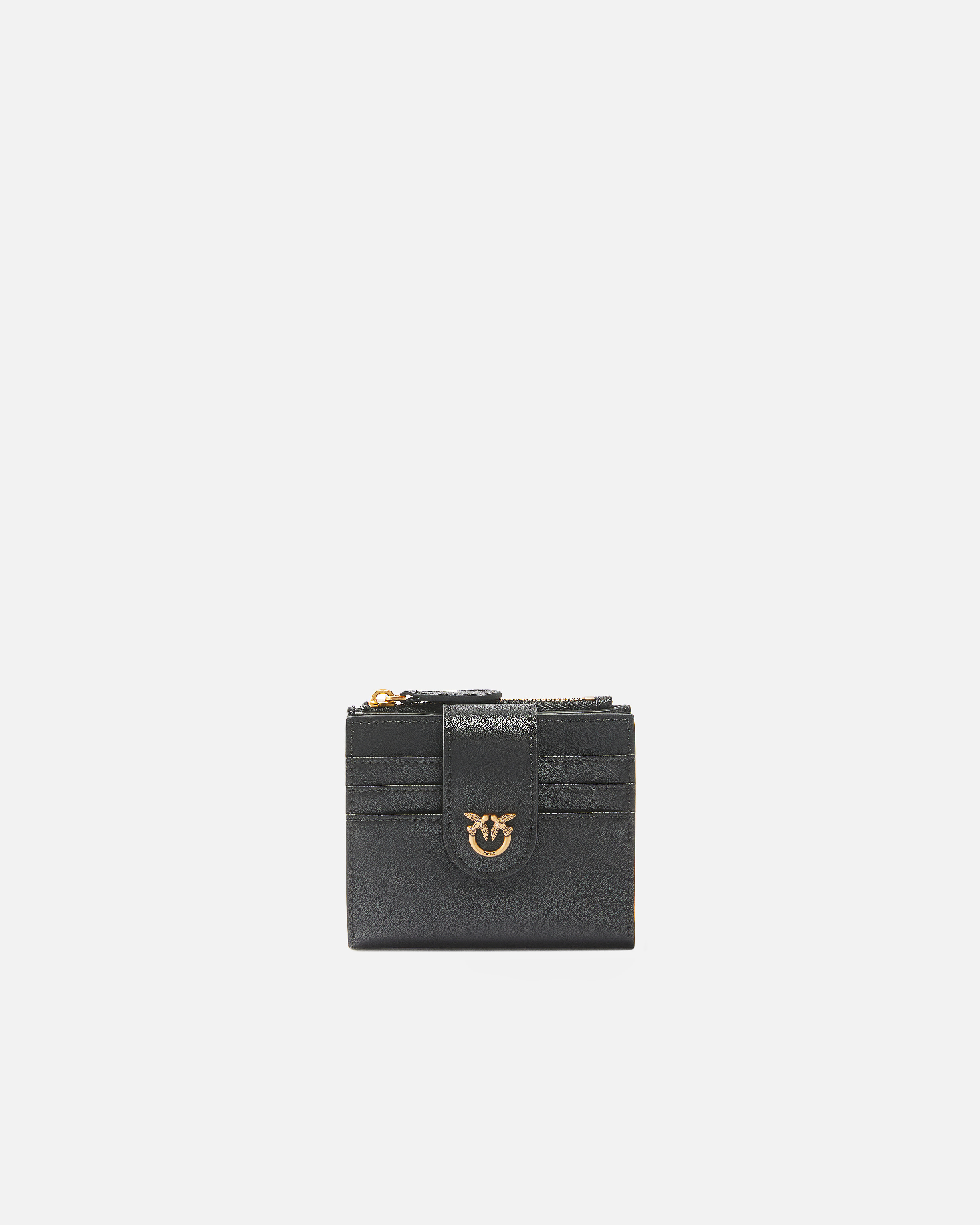 Pinko Black Wallet With Love Birds Buckle On Front In Leather Woman In Black-antique Gold