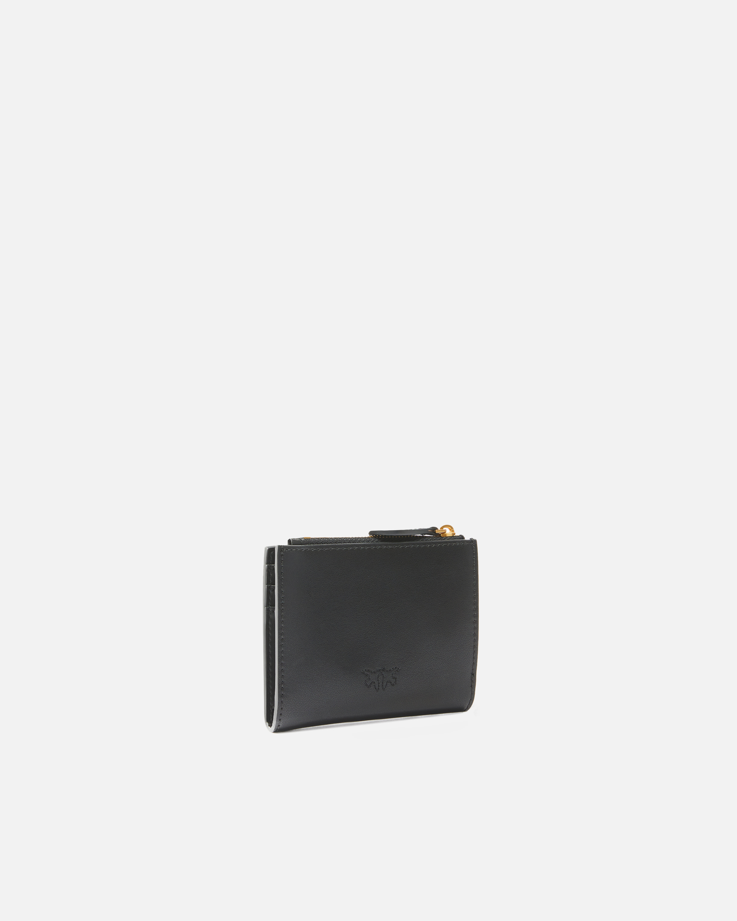 Pinko Black Wallet With Love Birds Buckle On Front In Leather Woman In Black-antique Gold