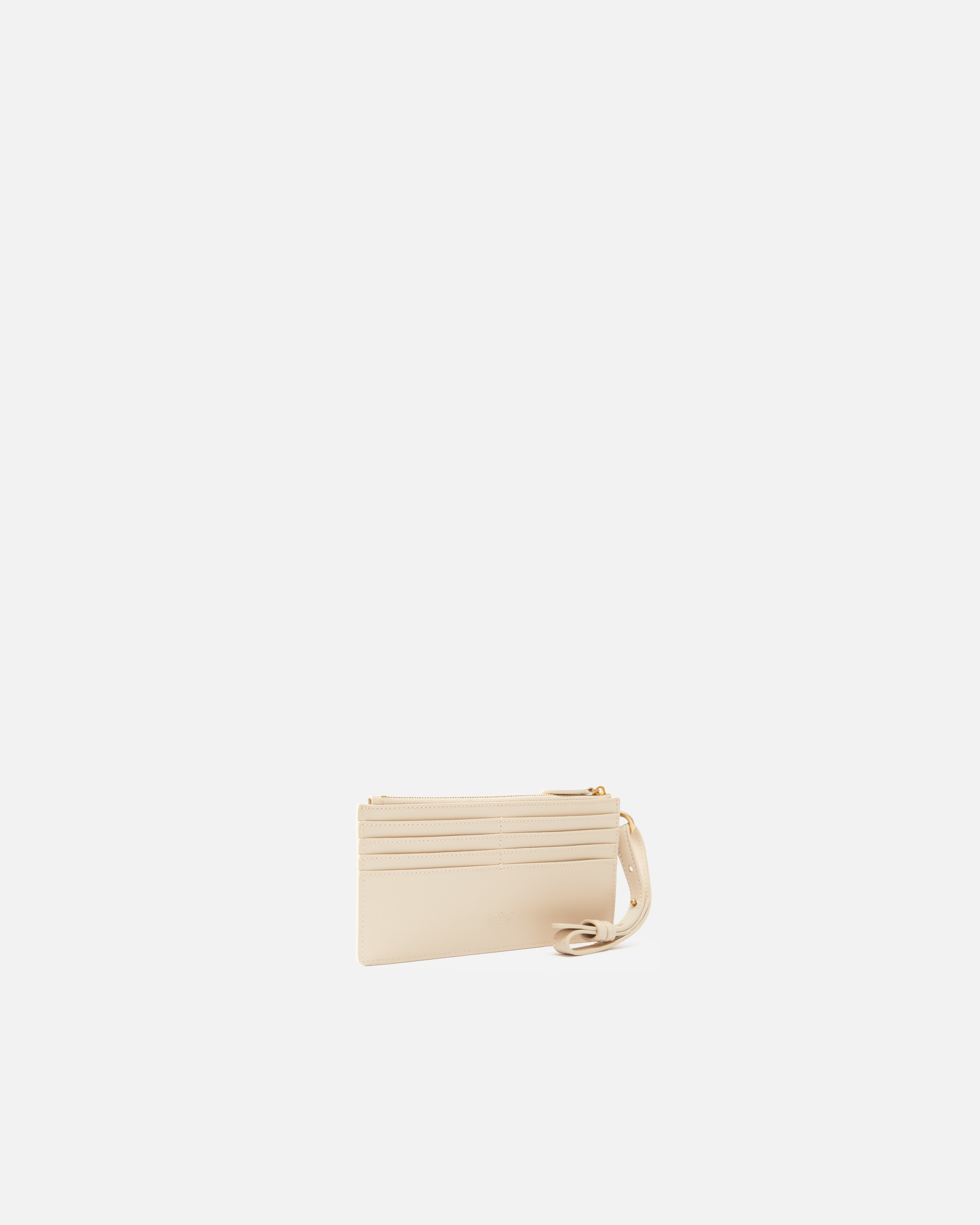 Pinko Rectangular Leather Card Holder With Wristlet In Beige-gris Fumée-or Antique