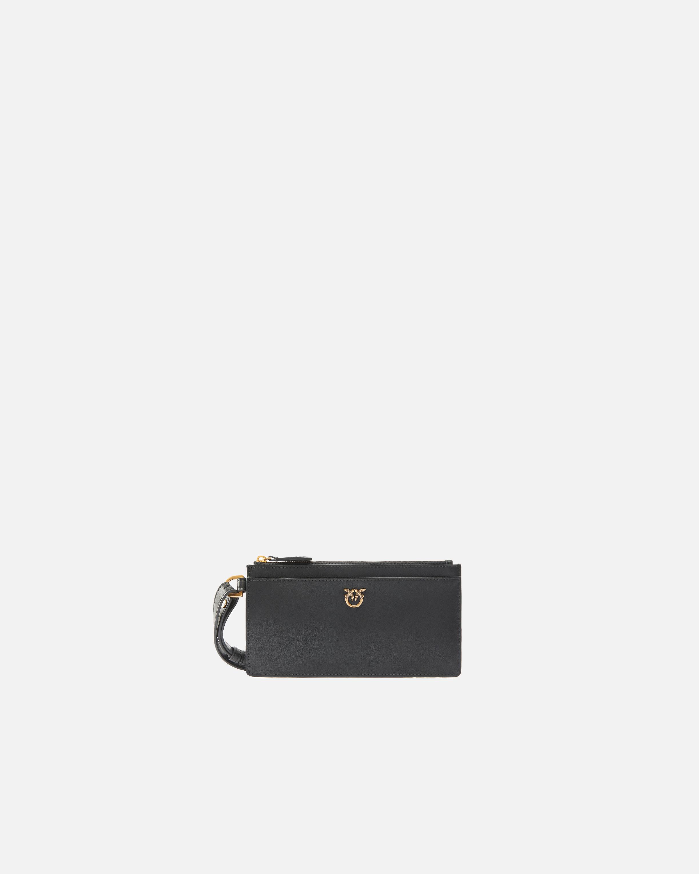Pinko Porte-cartes Rectangulaire En Cuir Avec Dragonne In Black-antique Gold