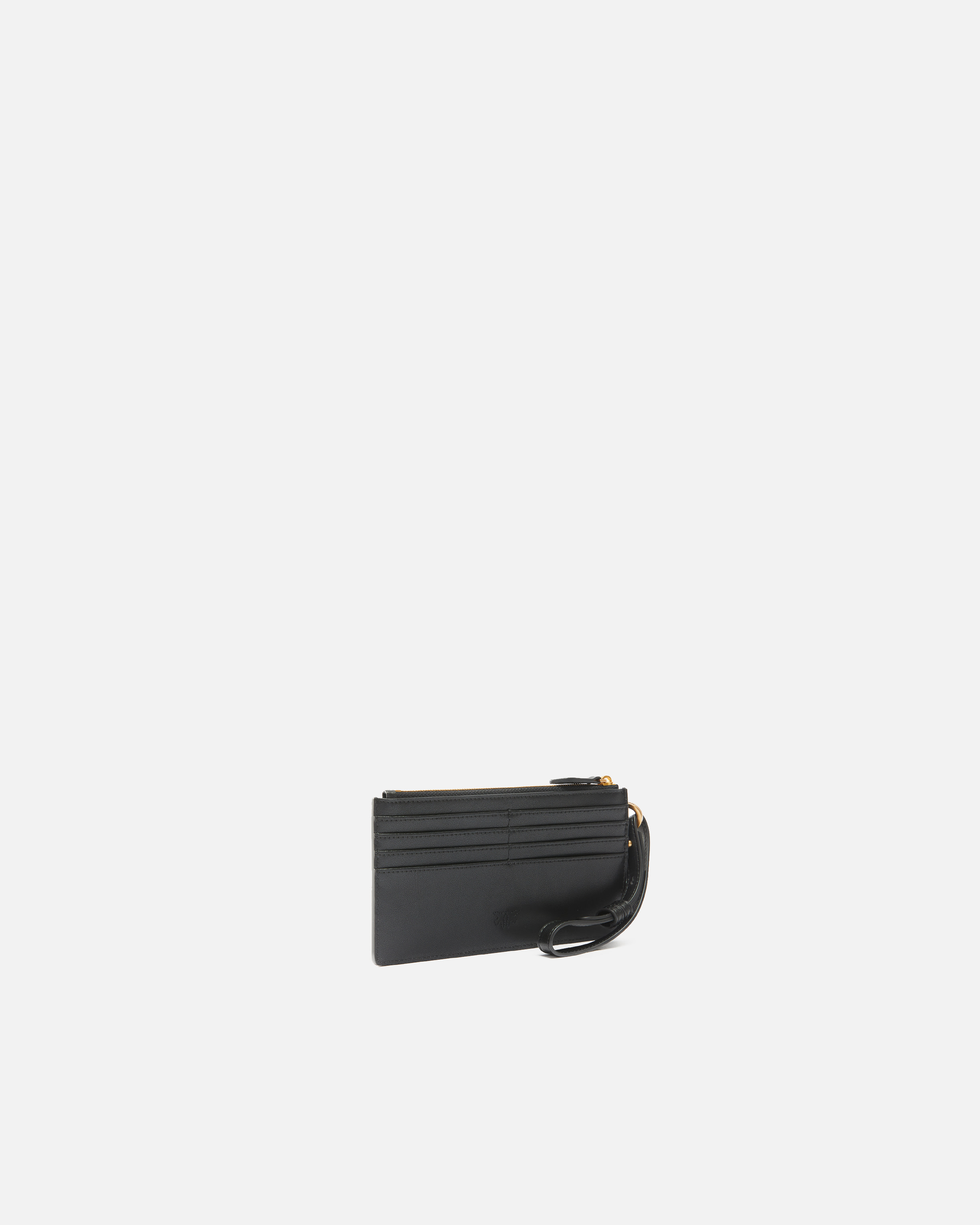 Pinko Porte-cartes Rectangulaire En Cuir Avec Dragonne In Black-antique Gold